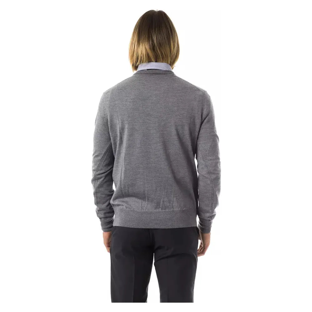 Uominitaliani Gray Merino Wool Sweater for Timeless Elegance