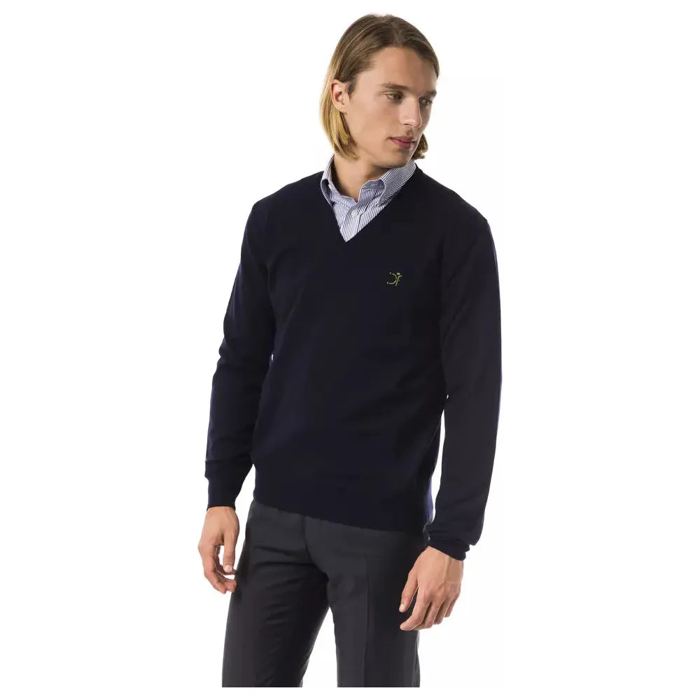 Uominitaliani Blue Merino Wool Sweater for Timeless Elegance