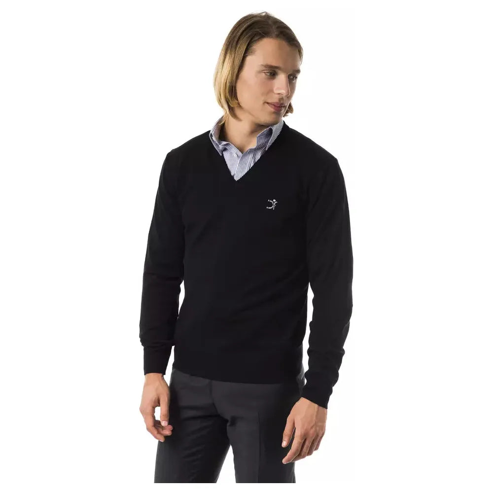 Uominitaliani Black Merino Wool Sweater for Effortless Elegance