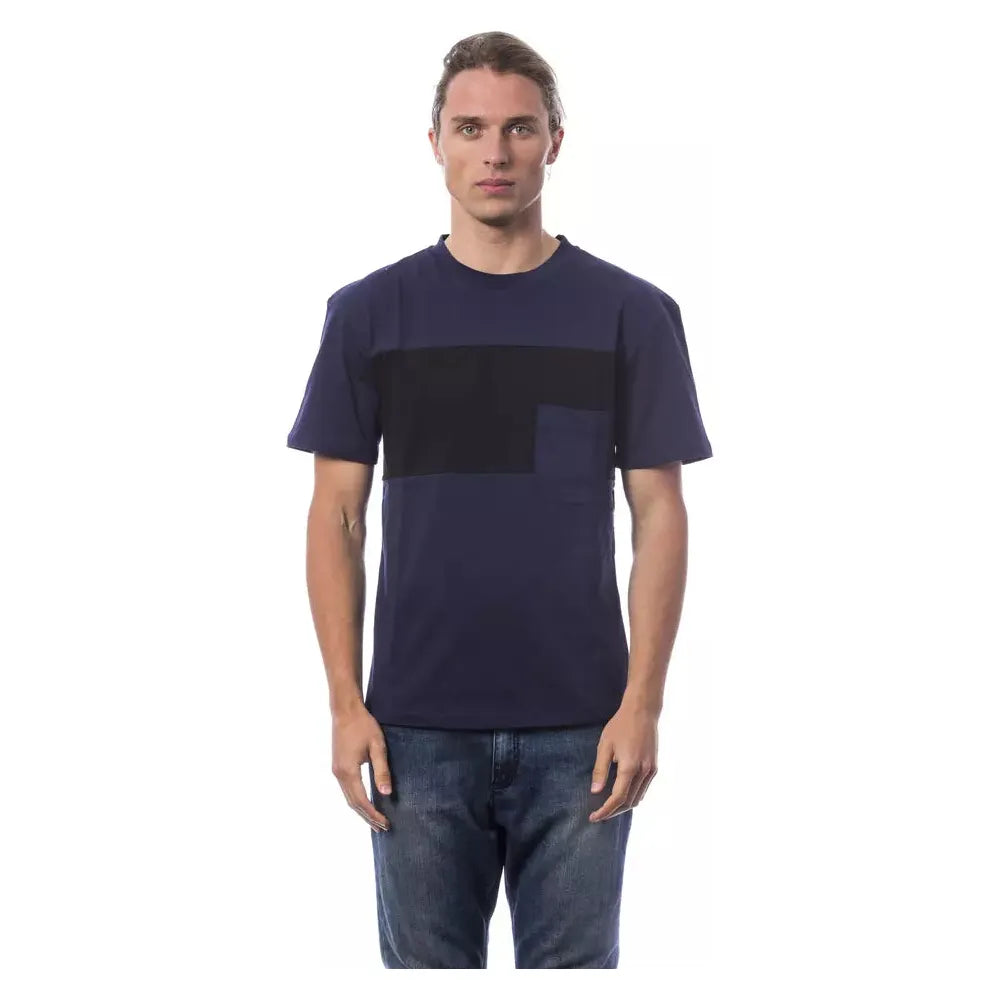 Verri Blue Cotton T-Shirt with Exquisite Embroidery