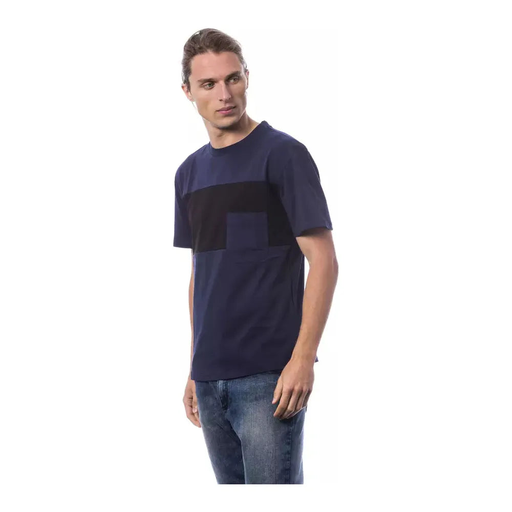 Verri Blue Cotton T-Shirt with Exquisite Embroidery