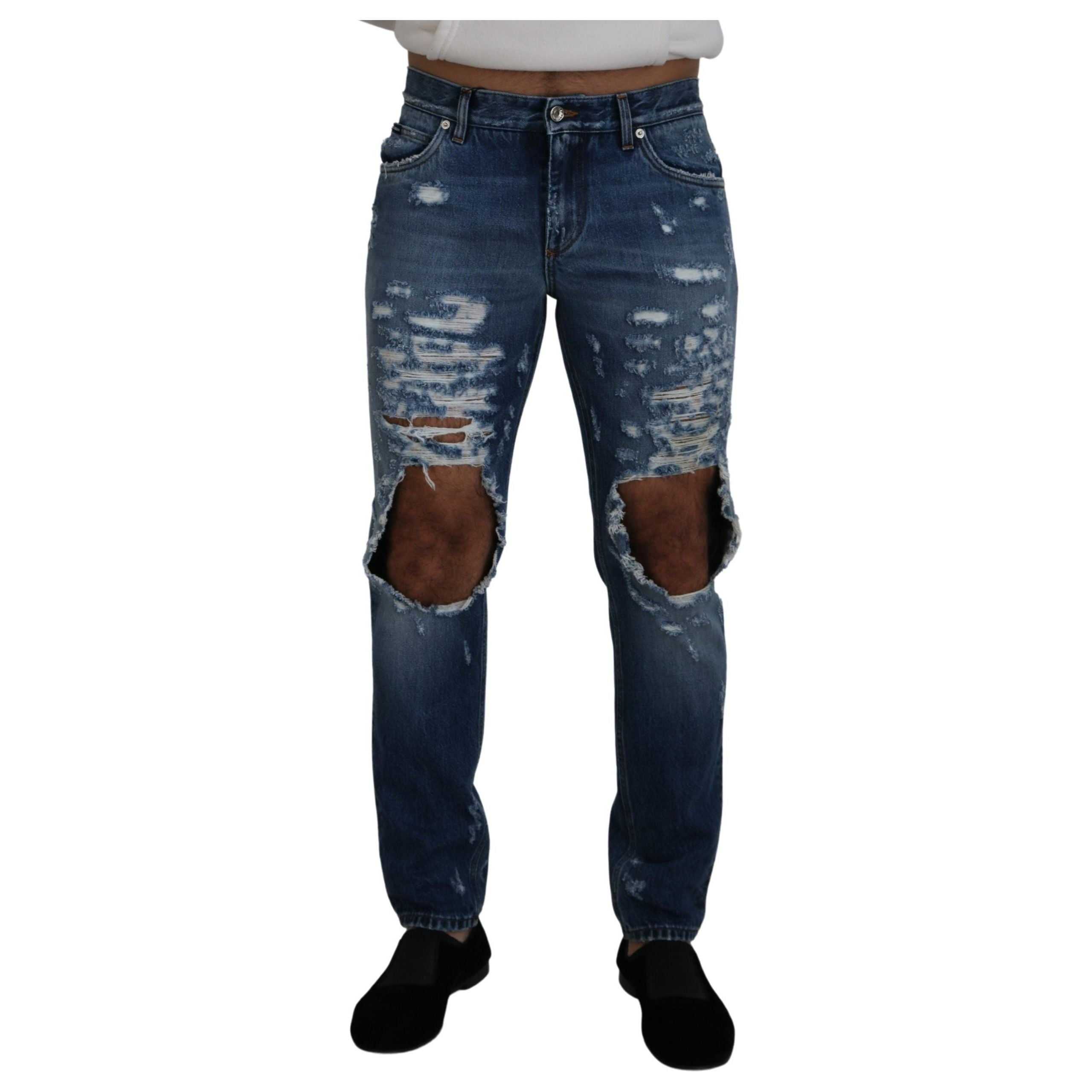 Dolce & Gabbana Blue Denim Tattered Pants for Modern Wardrobe