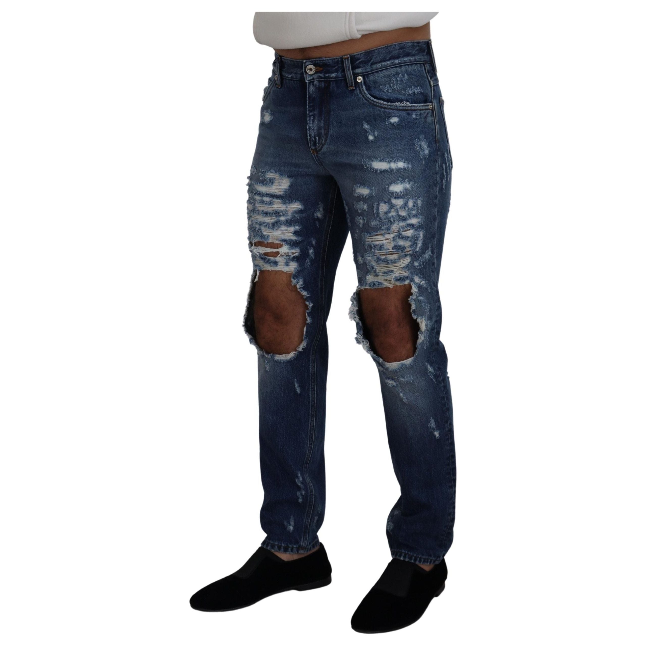 Dolce & Gabbana Blue Denim Tattered Pants for Modern Wardrobe