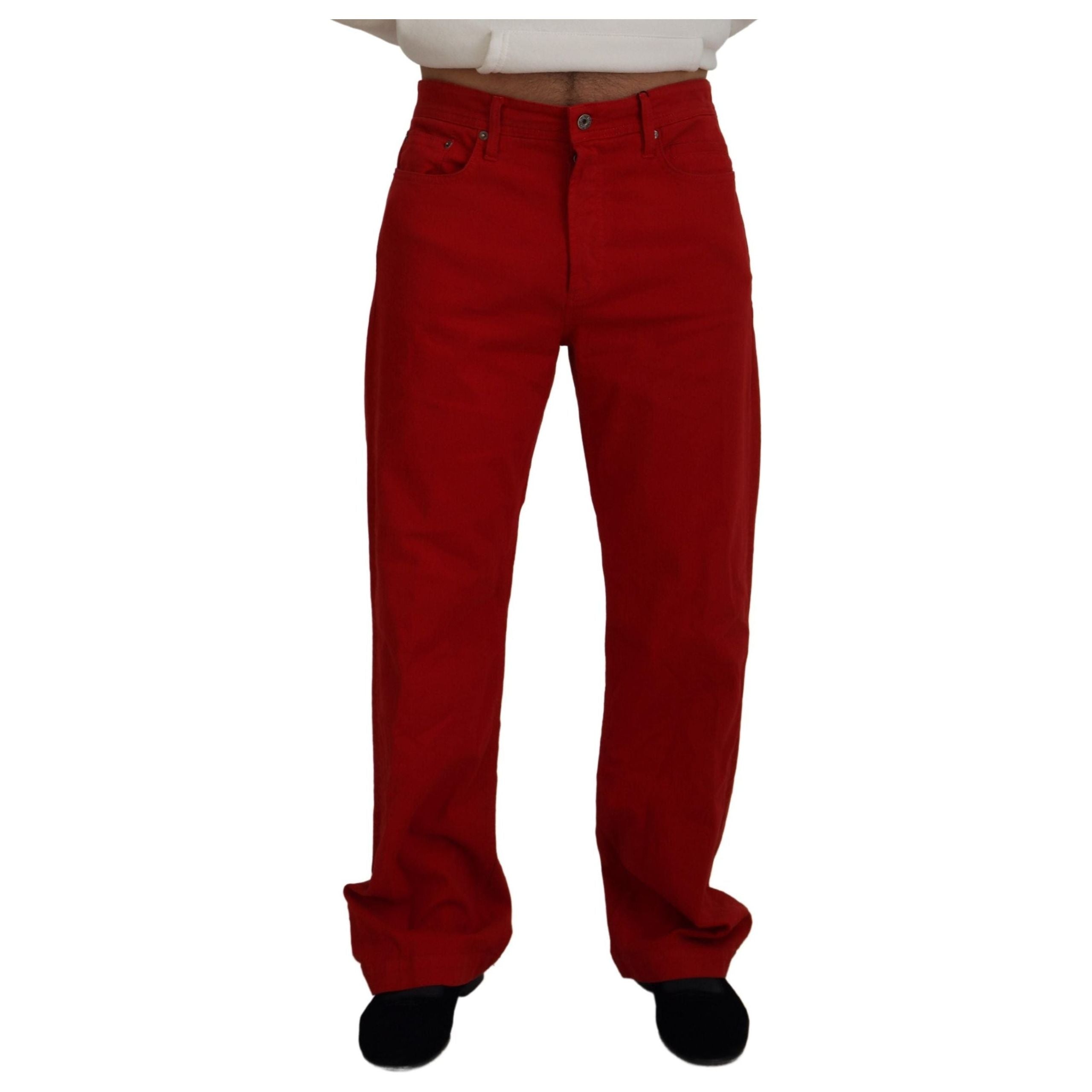 Dolce & Gabbana Red Cotton Denim Pants
