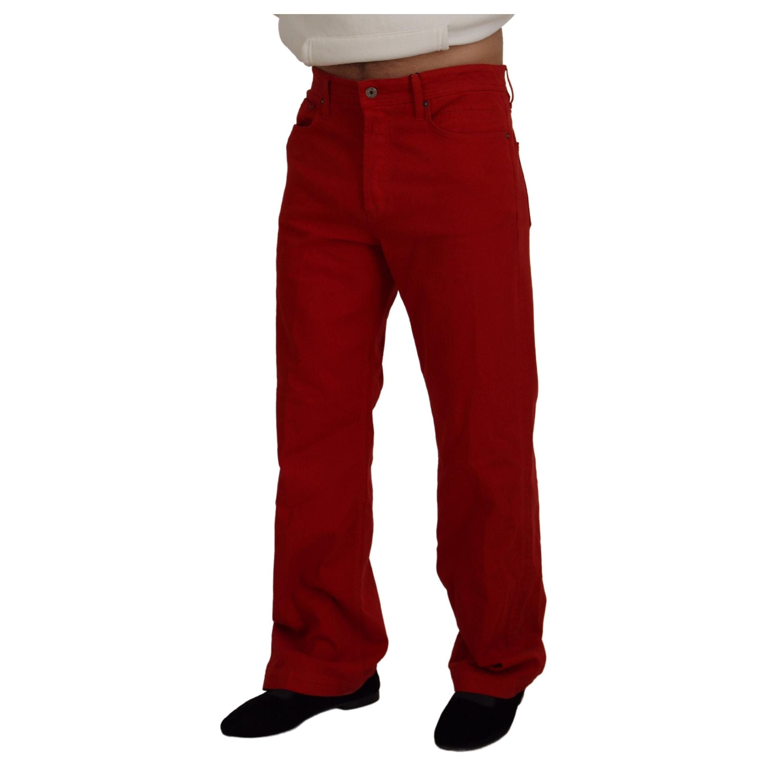 Dolce & Gabbana Red Cotton Denim Pants