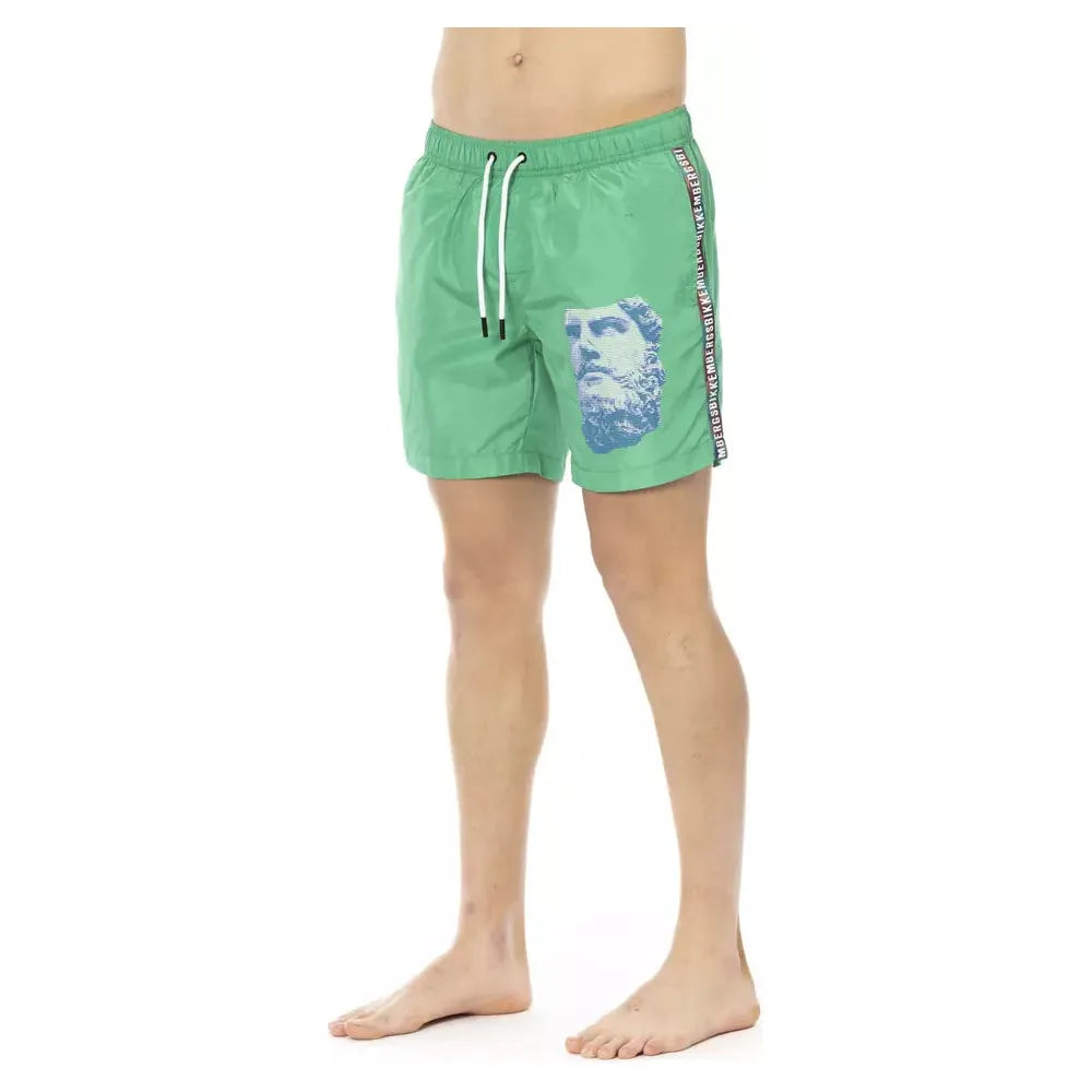 Bikkembergs Green Cotton Swim Shorts for Luxurious Summer Style