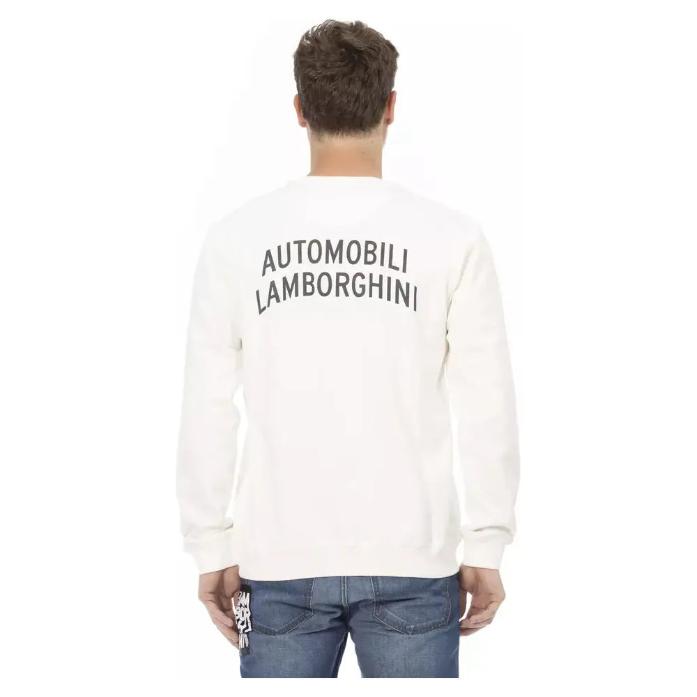 Automobili Lamborghini White Cotton Sweater for Sophisticated Style