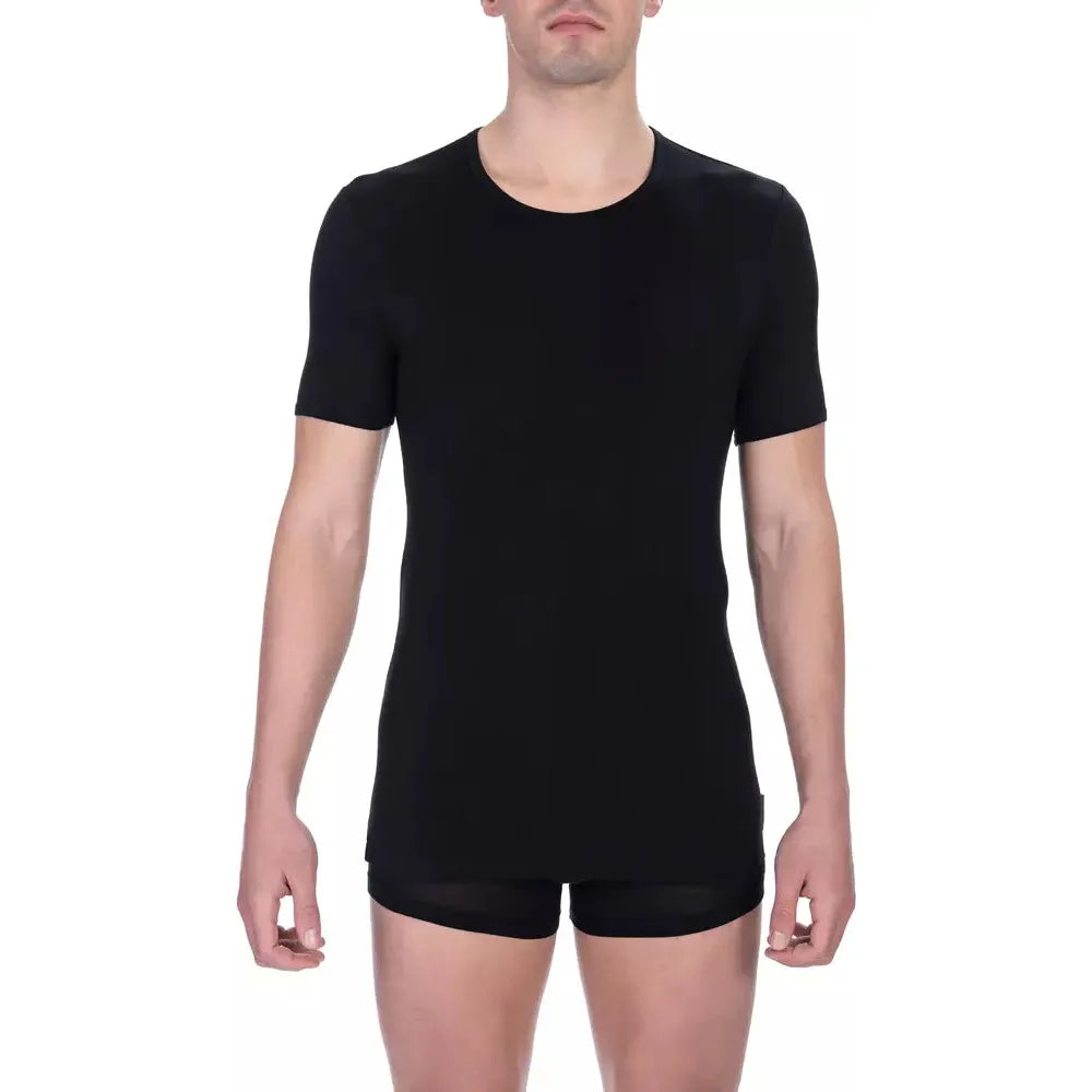 Bikkembergs Black Viscose T-Shirt for Effortless Elegance