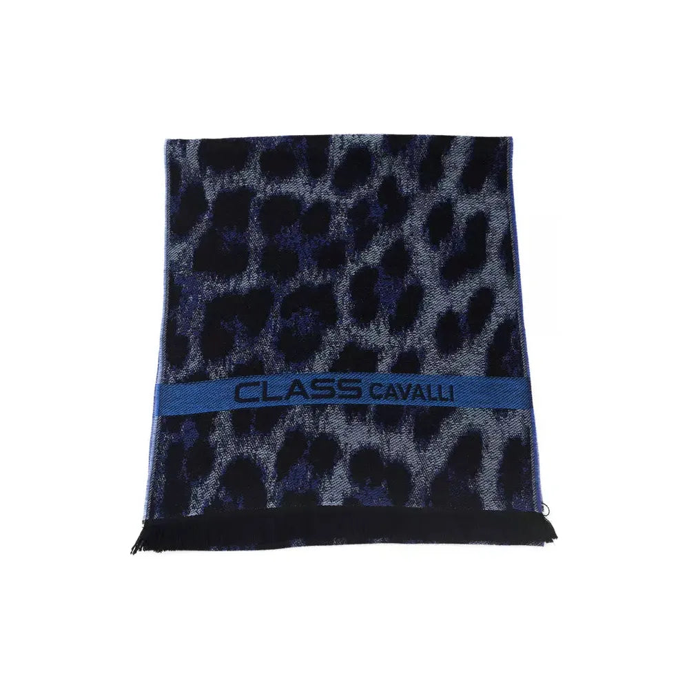 Cavalli Class Blue Wool Scarf for Timeless Elegance