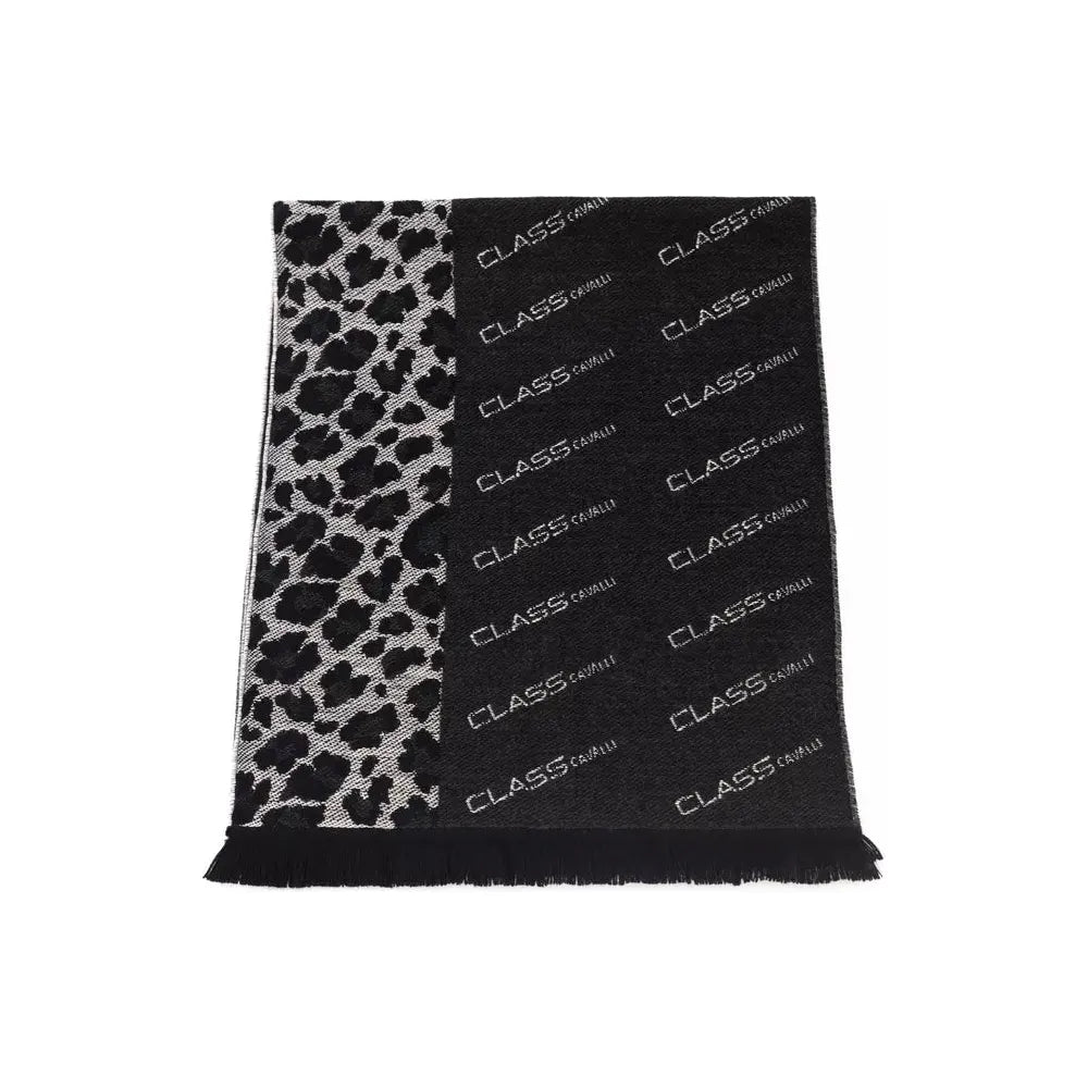 Cavalli Class Black Wool Scarf for Elevated Sophistication