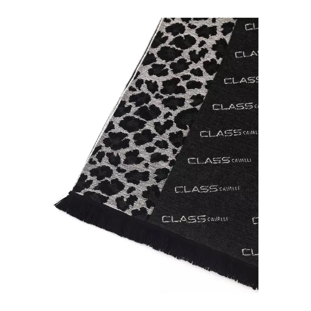 Cavalli Class Black Wool Scarf for Elevated Sophistication