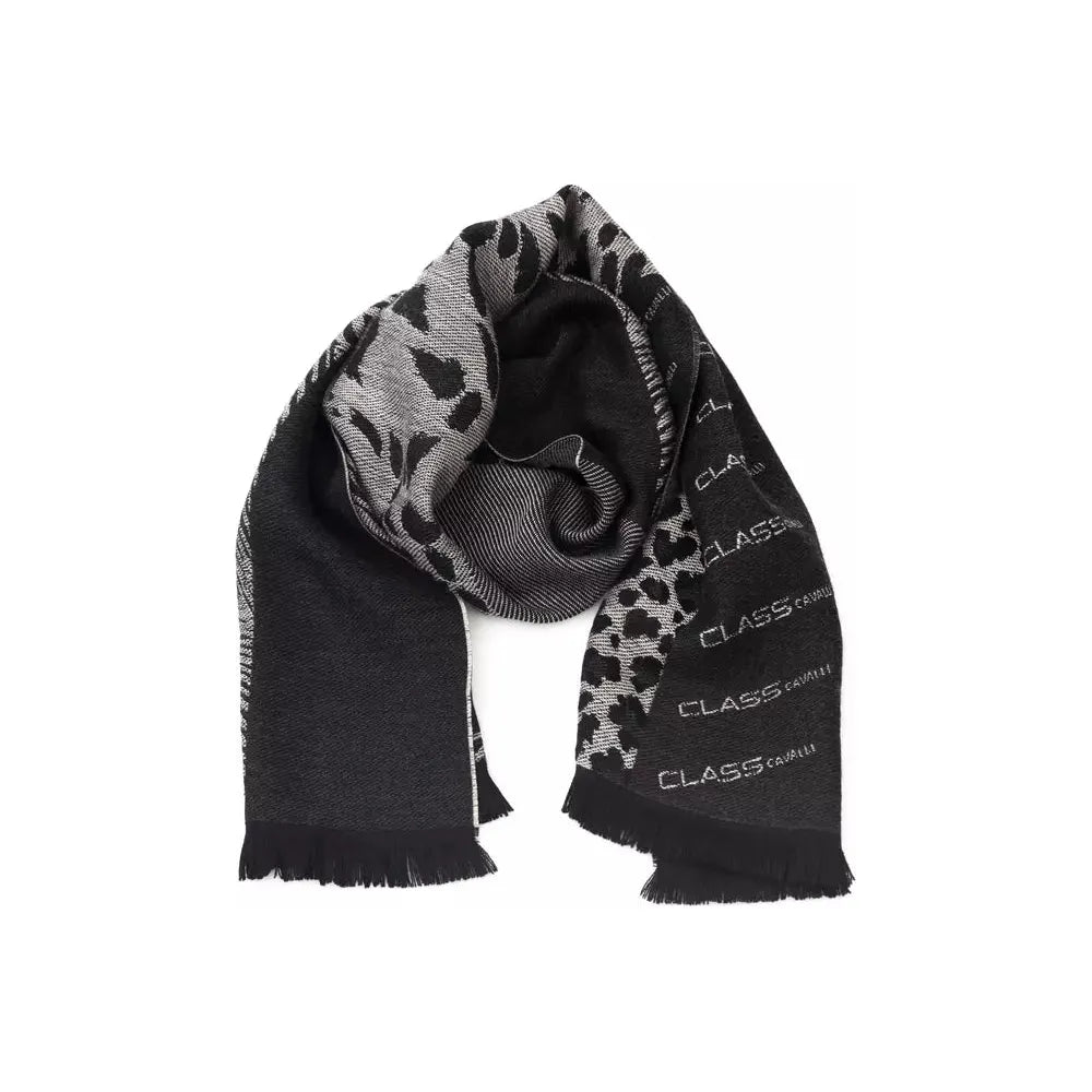 Cavalli Class Black Wool Scarf for Elevated Sophistication