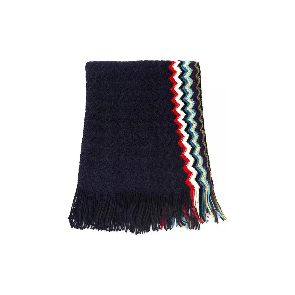 Missoni Black Wool Scarf with Distinctive Geometric Pattern