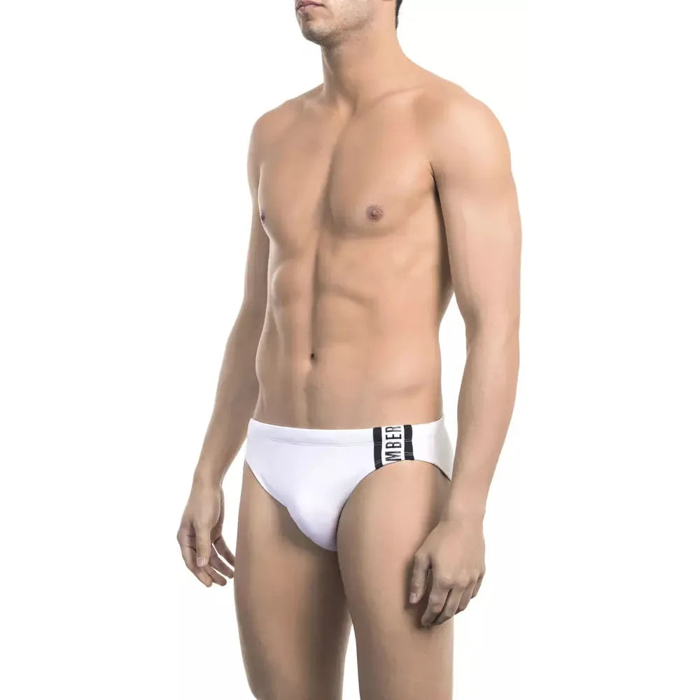 Bikkembergs White Swimwear with Distinctive Side Print