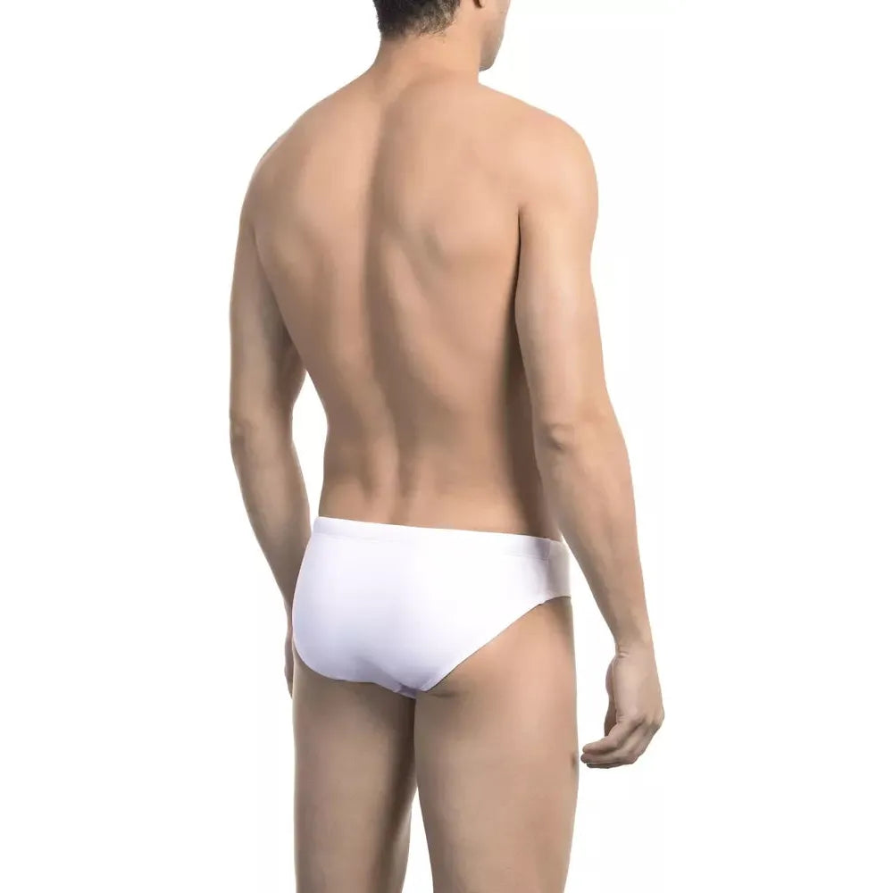 Bikkembergs White Swimwear with Distinctive Side Print