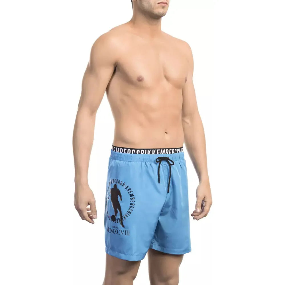 Bikkembergs Light Blue Cotton Swim Short with Signature Design