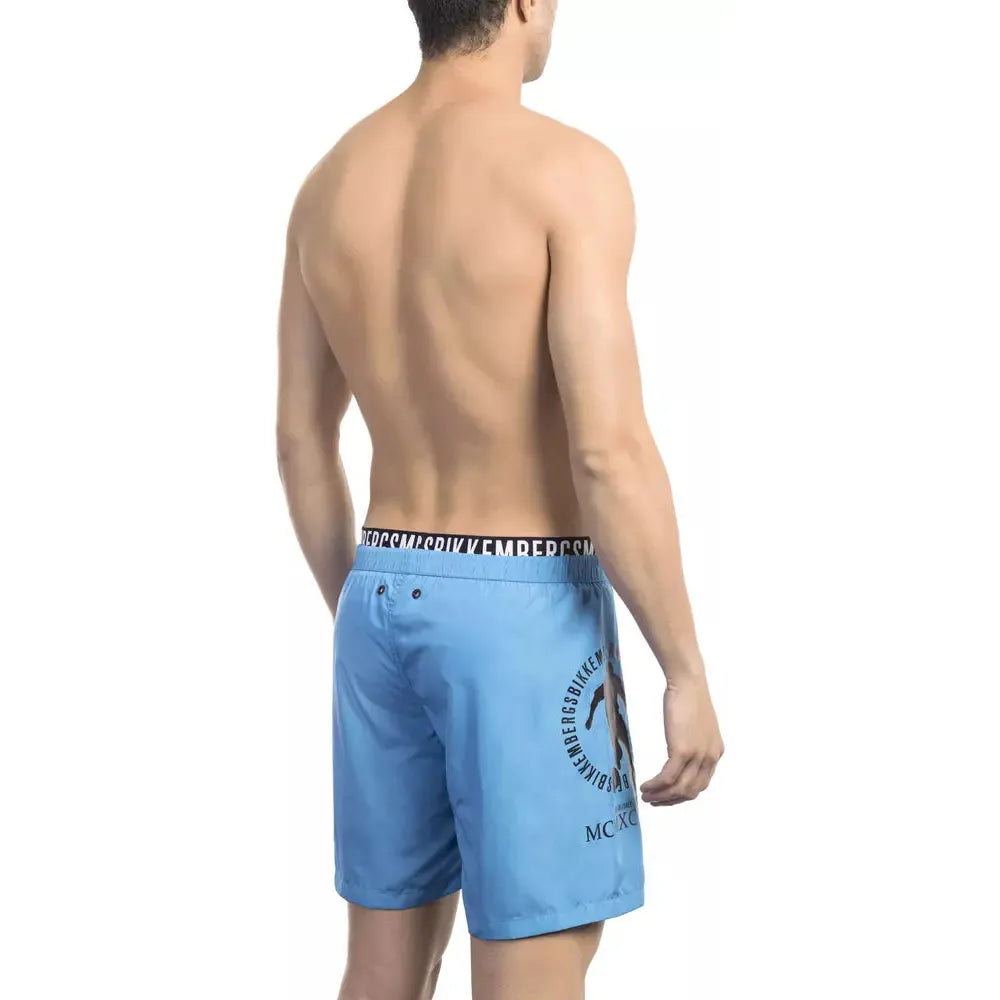 Bikkembergs Light Blue Cotton Swim Short with Signature Design
