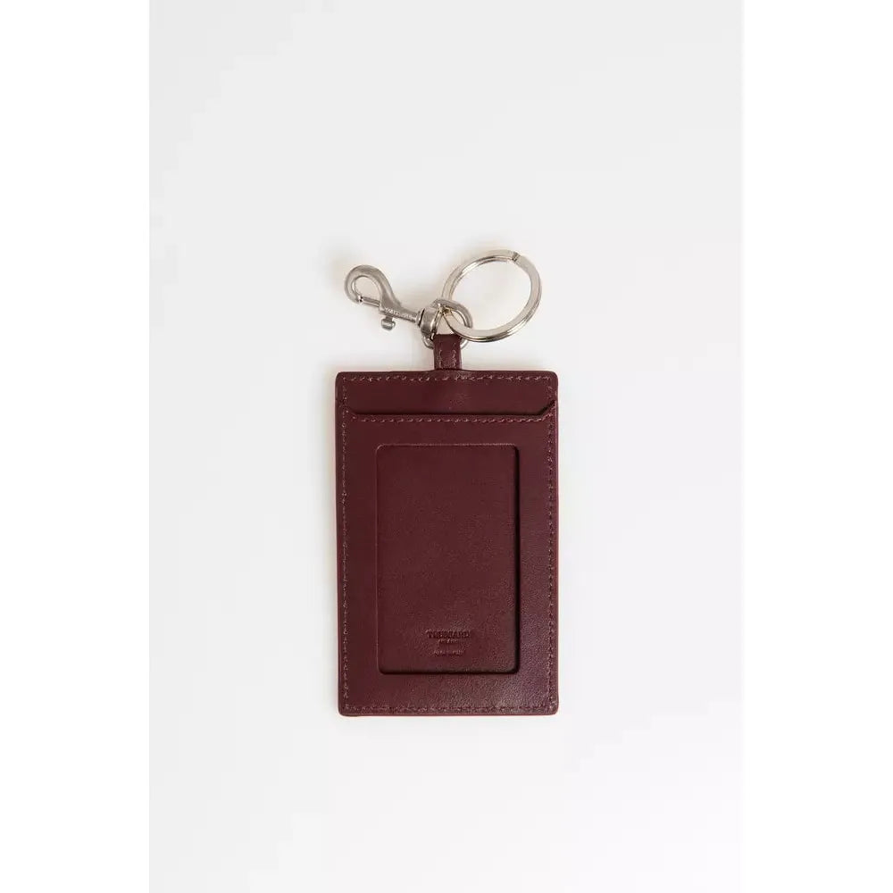 Trussardi Brown Leather Keychain with Hammered Finish
