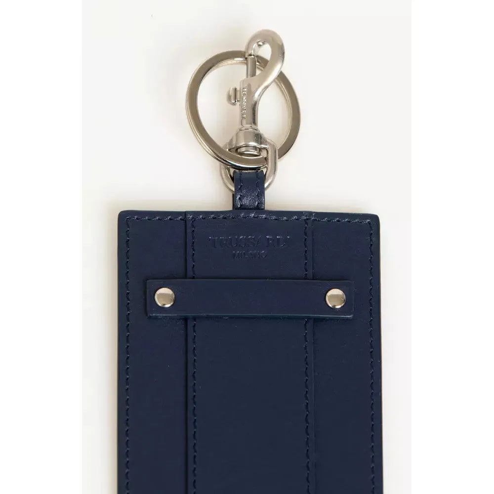 Trussardi Blue Leather Keychain Luxury Italian Design