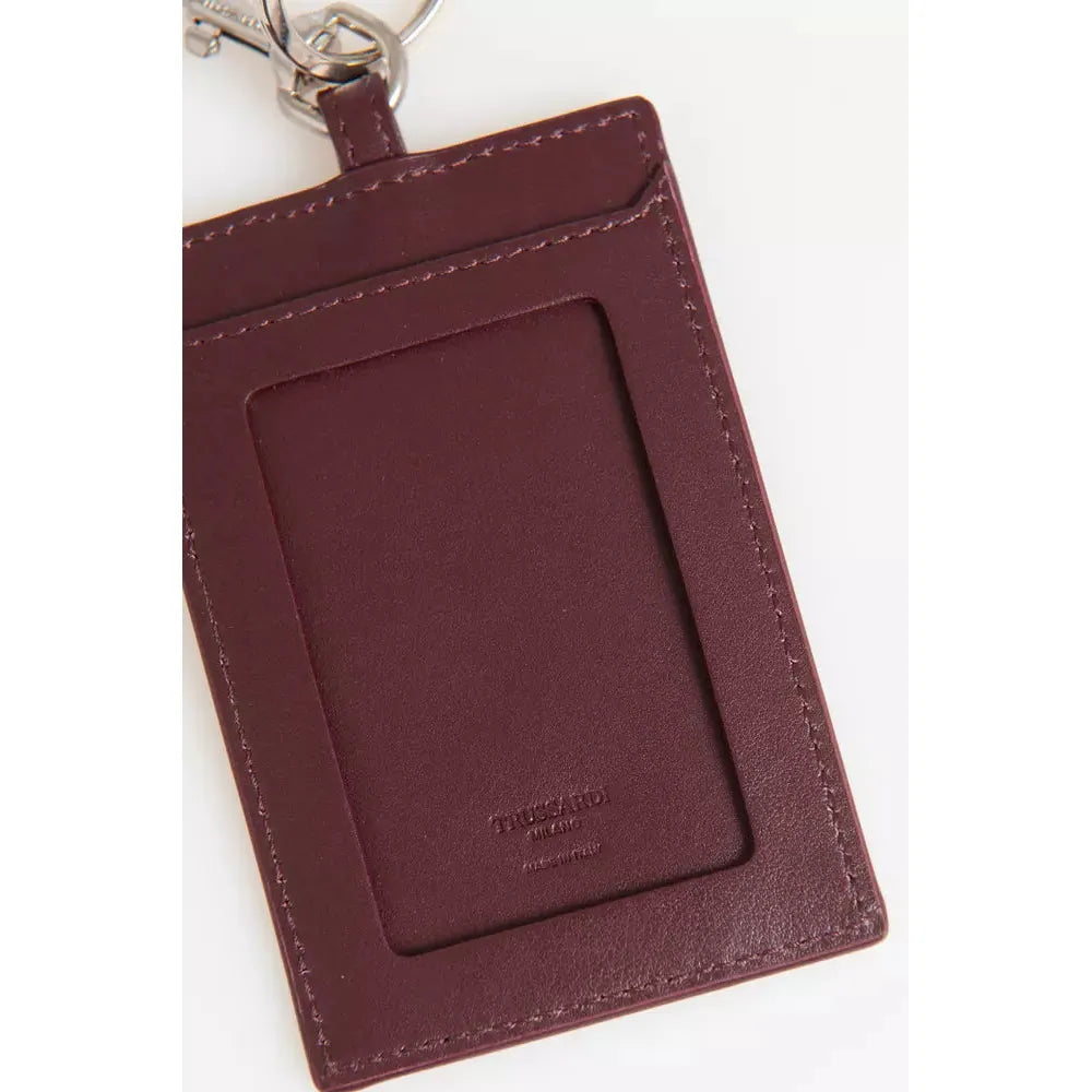 Trussardi Brown Leather Keychain with Hammered Finish
