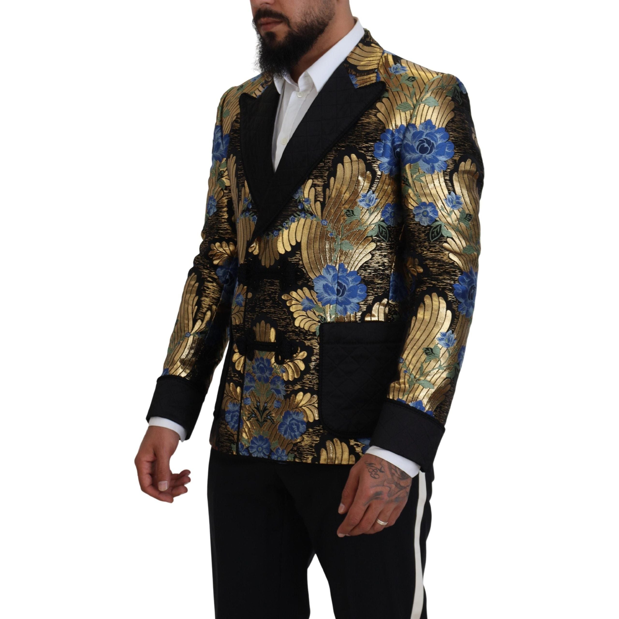 Dolce & Gabbana Black Wool Floral Evening Party Blazer