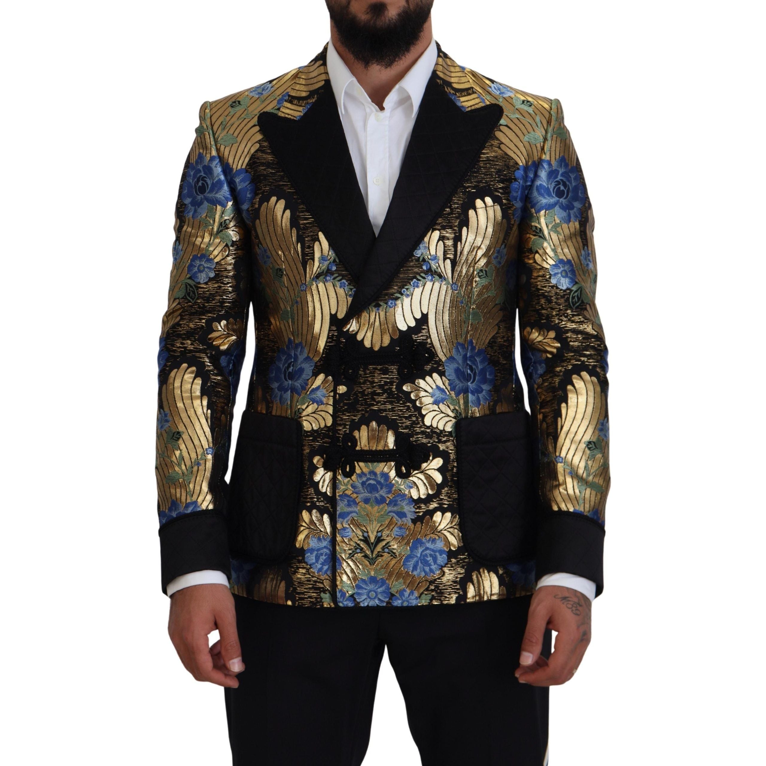 Dolce & Gabbana Black Wool Floral Evening Party Blazer
