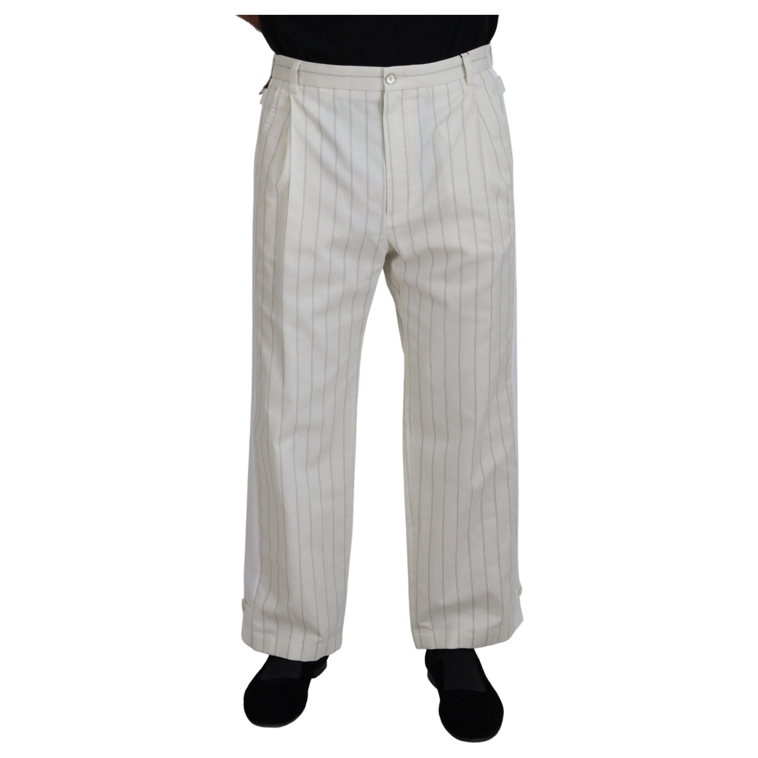 Dolce & Gabbana White Cotton Elegant Striped Trousers