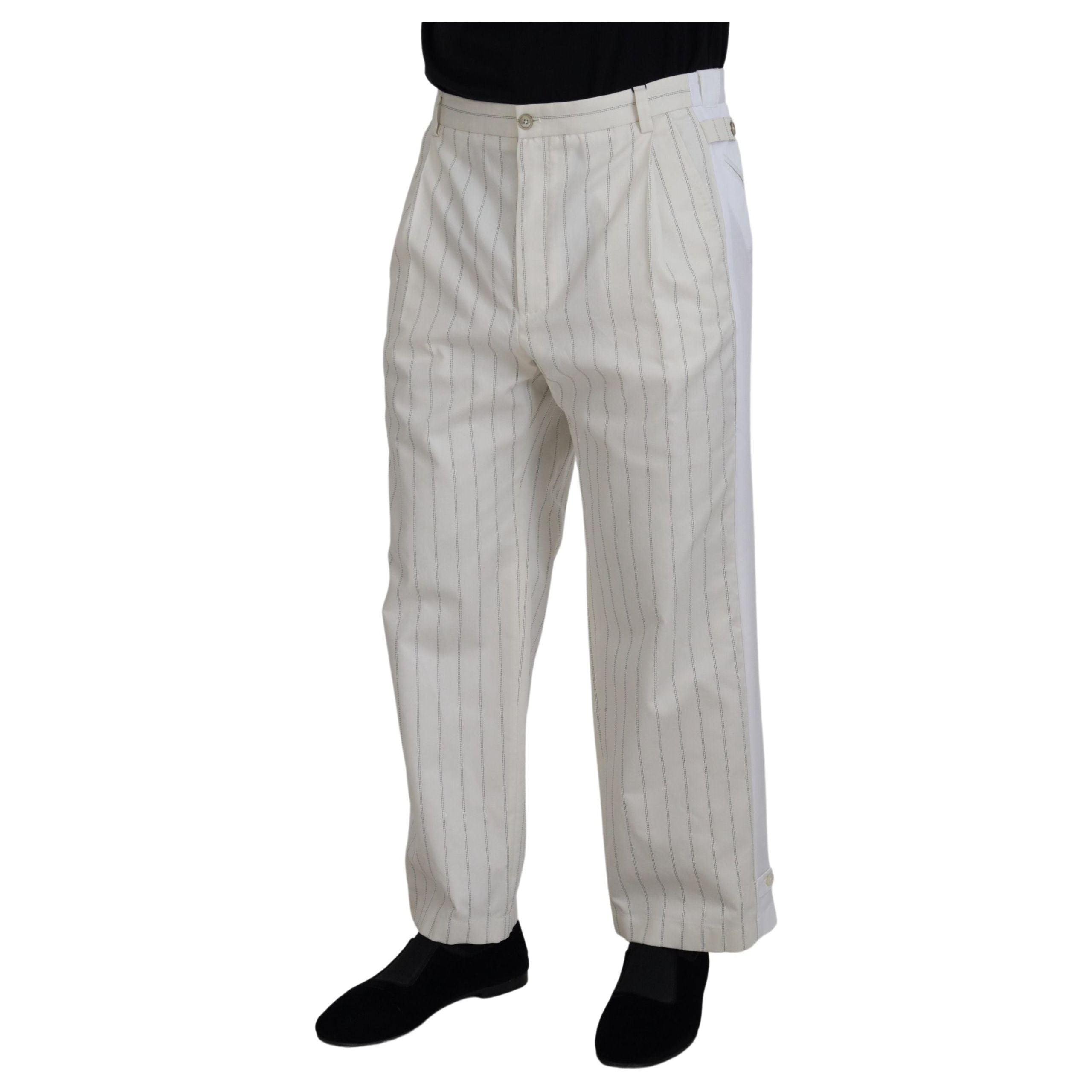 Dolce & Gabbana White Cotton Elegant Striped Trousers