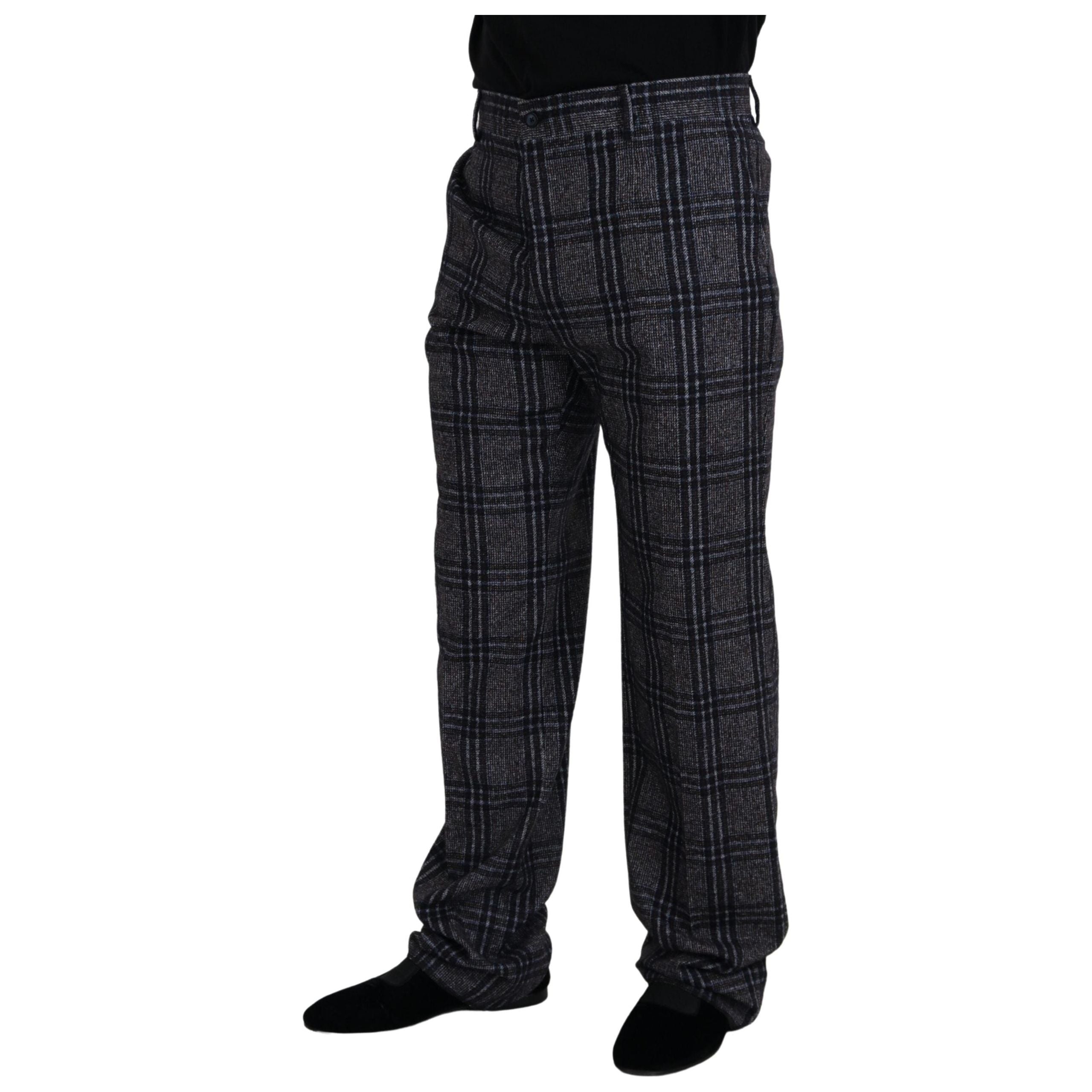 Dolce & Gabbana Gray Alpaca Blend Checkered Pants