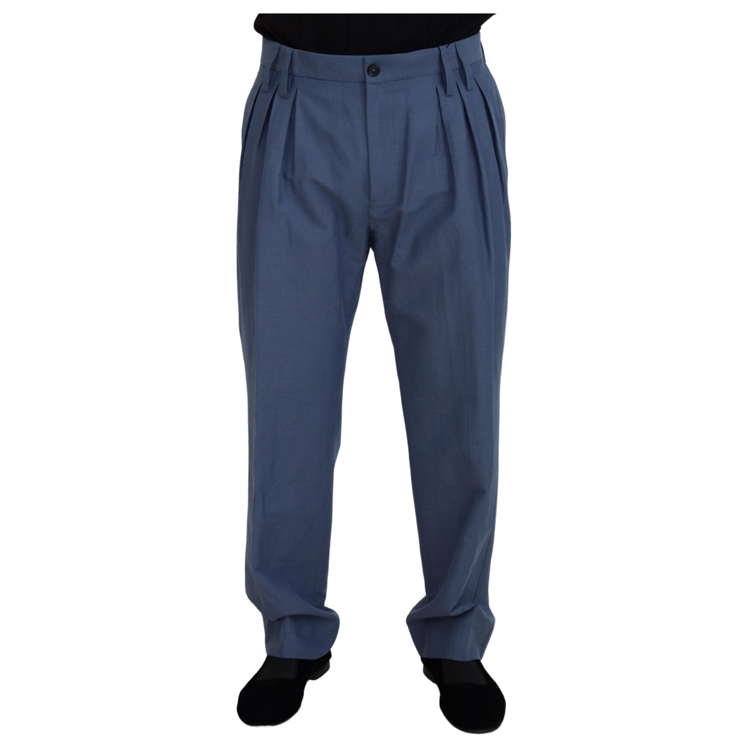 Dolce & Gabbana Blue Linen-Cotton Blend Trousers