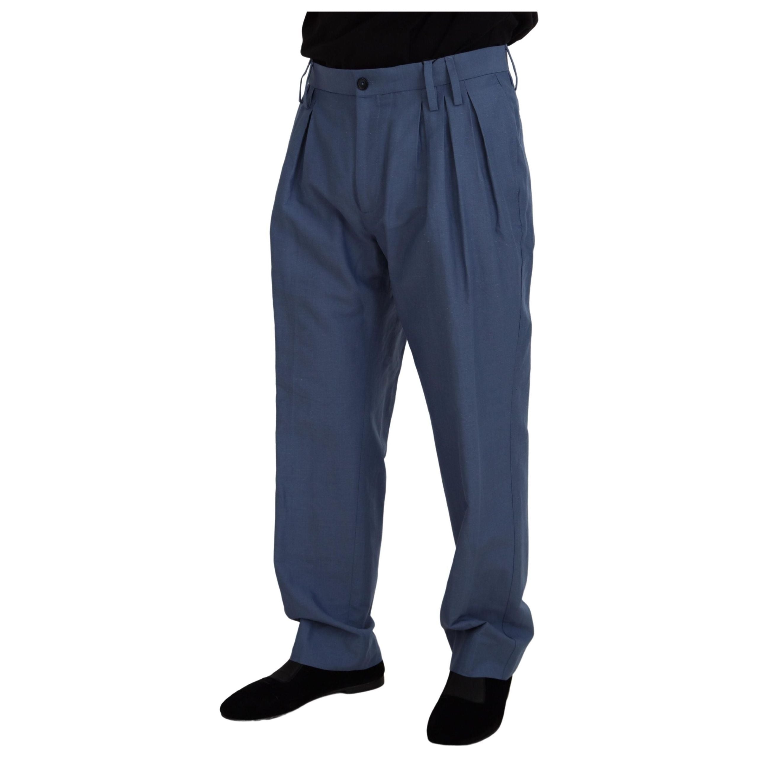 Dolce & Gabbana Blue Linen-Cotton Blend Trousers