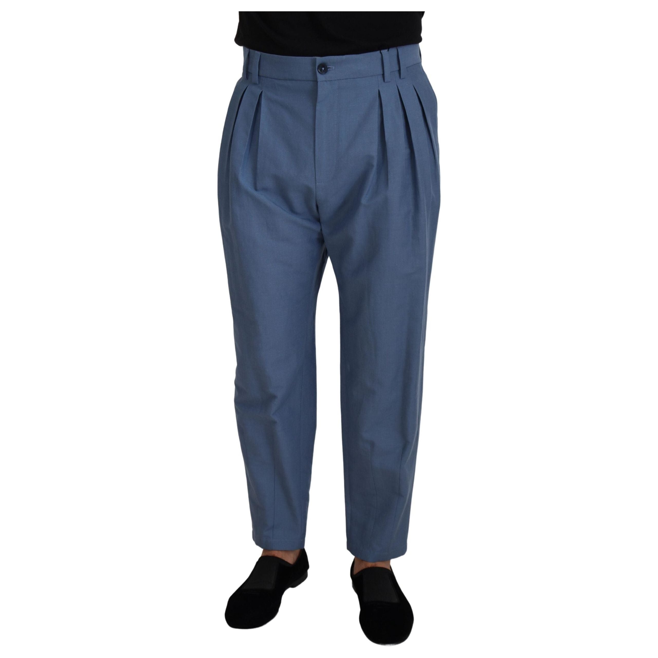 Dolce & Gabbana Elegant Blue Linen-Cotton Pants Collection