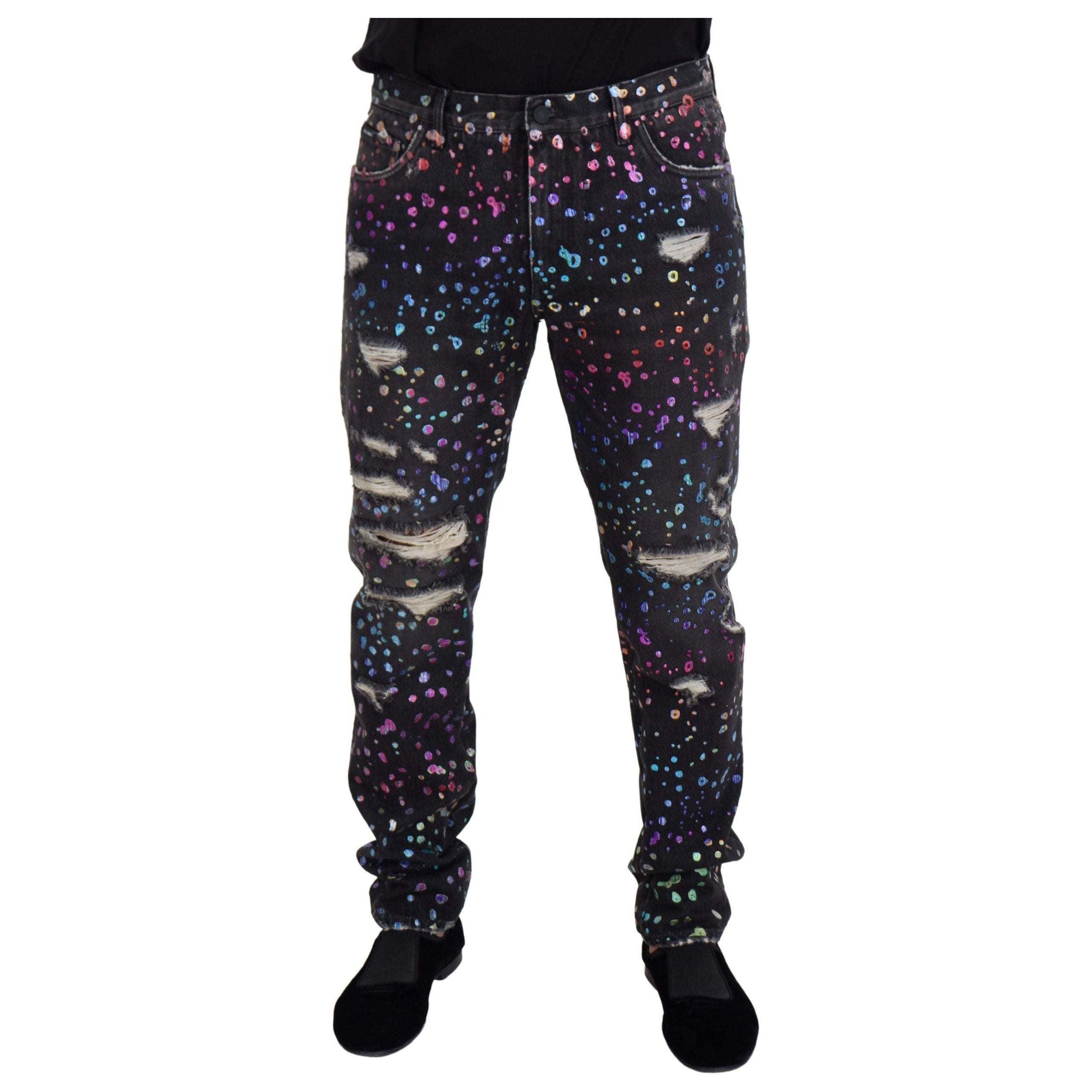 Dolce & Gabbana Multicolor Cotton Printed Denim Pants