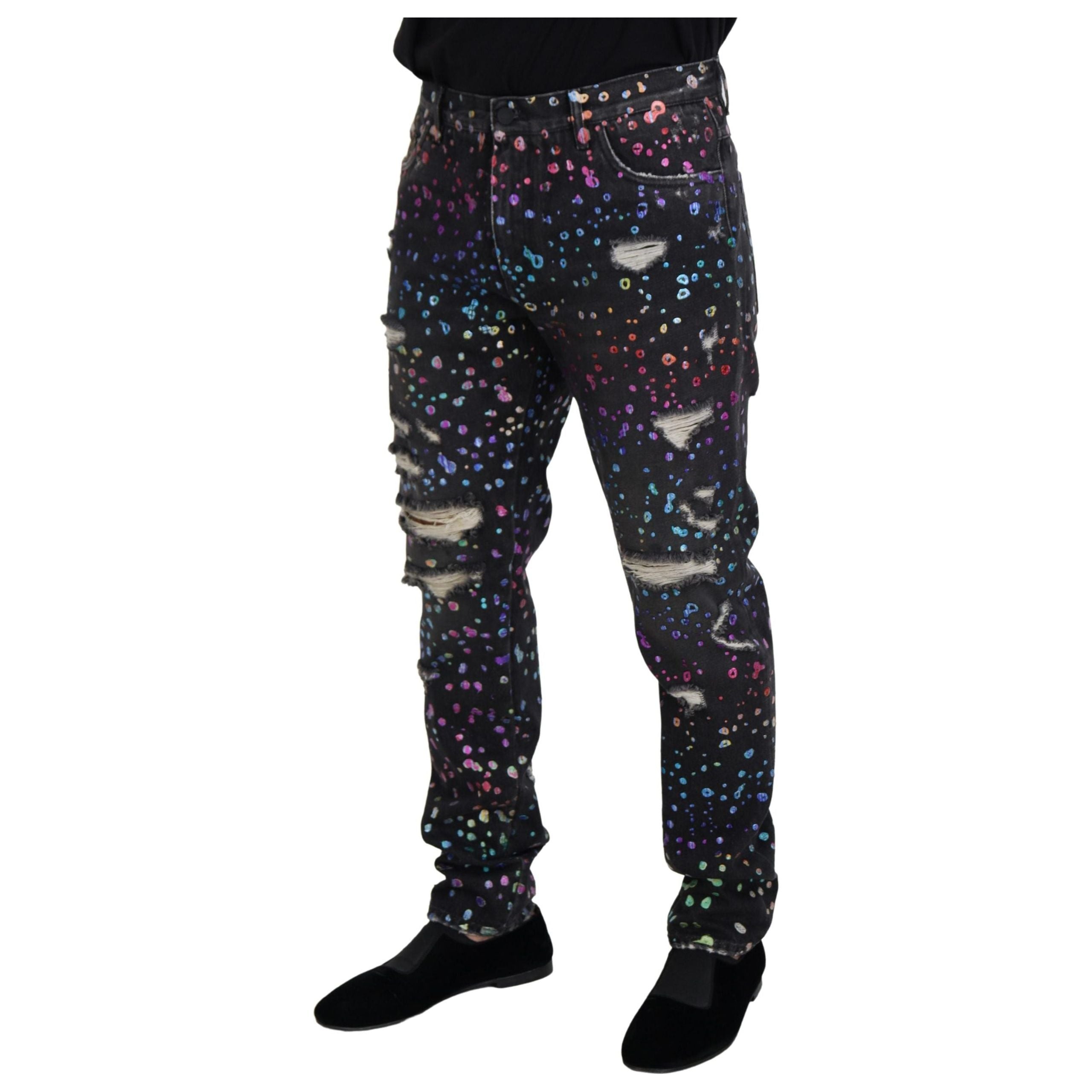 Dolce & Gabbana Multicolor Cotton Printed Denim Pants