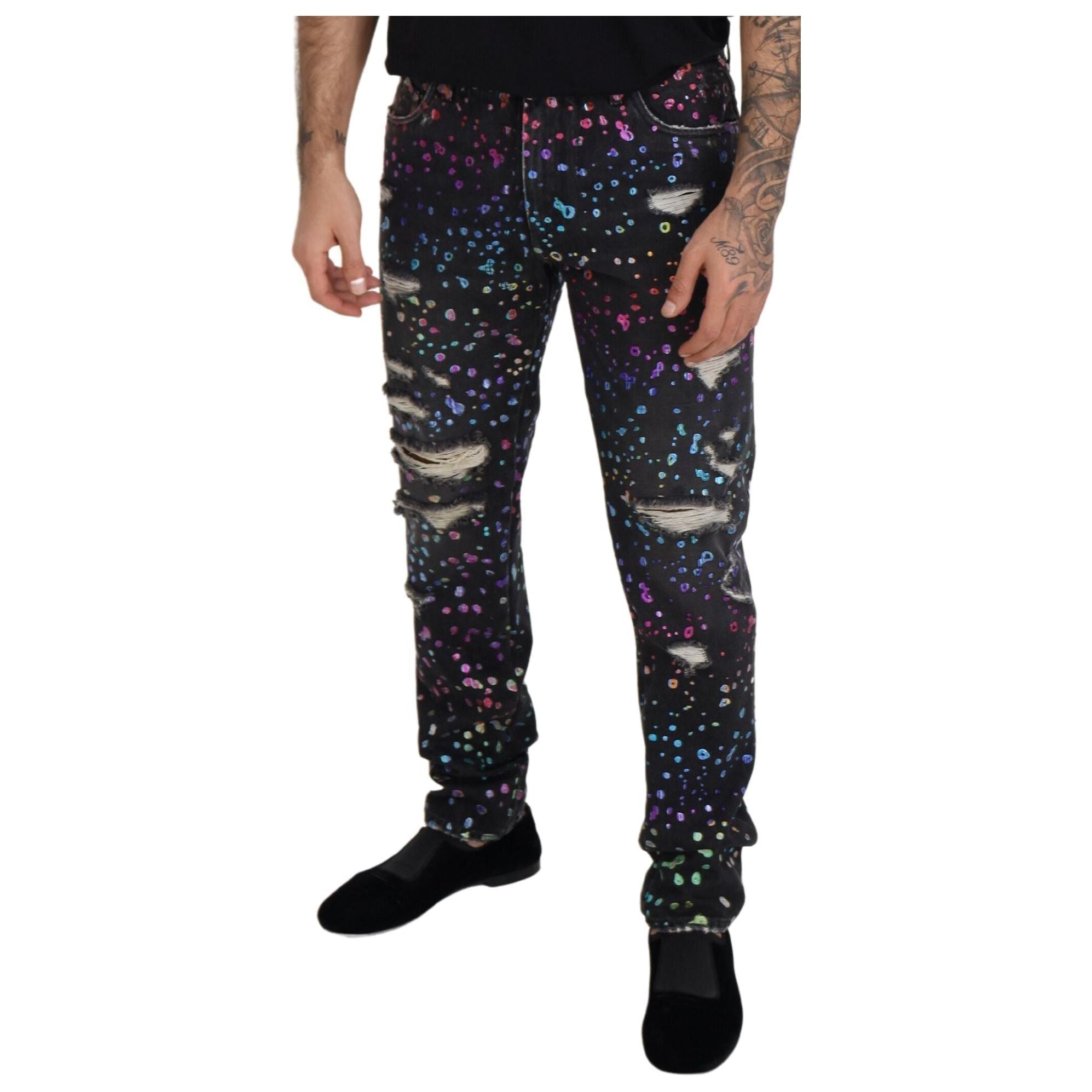 Dolce & Gabbana Multicolor Cotton Printed Denim Pants