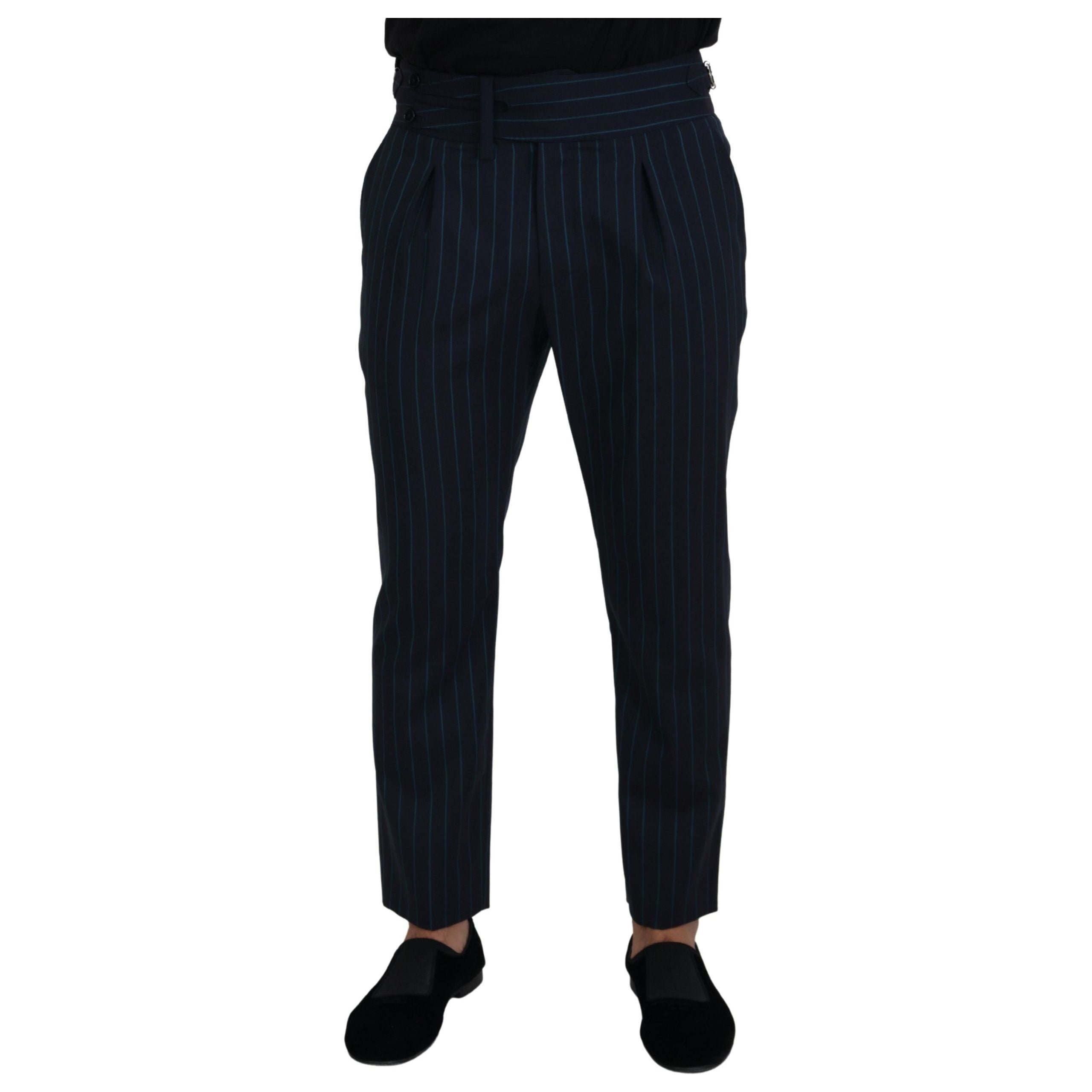 Dolce & Gabbana Charcoal Virgin Wool Elegant Stripe Trousers