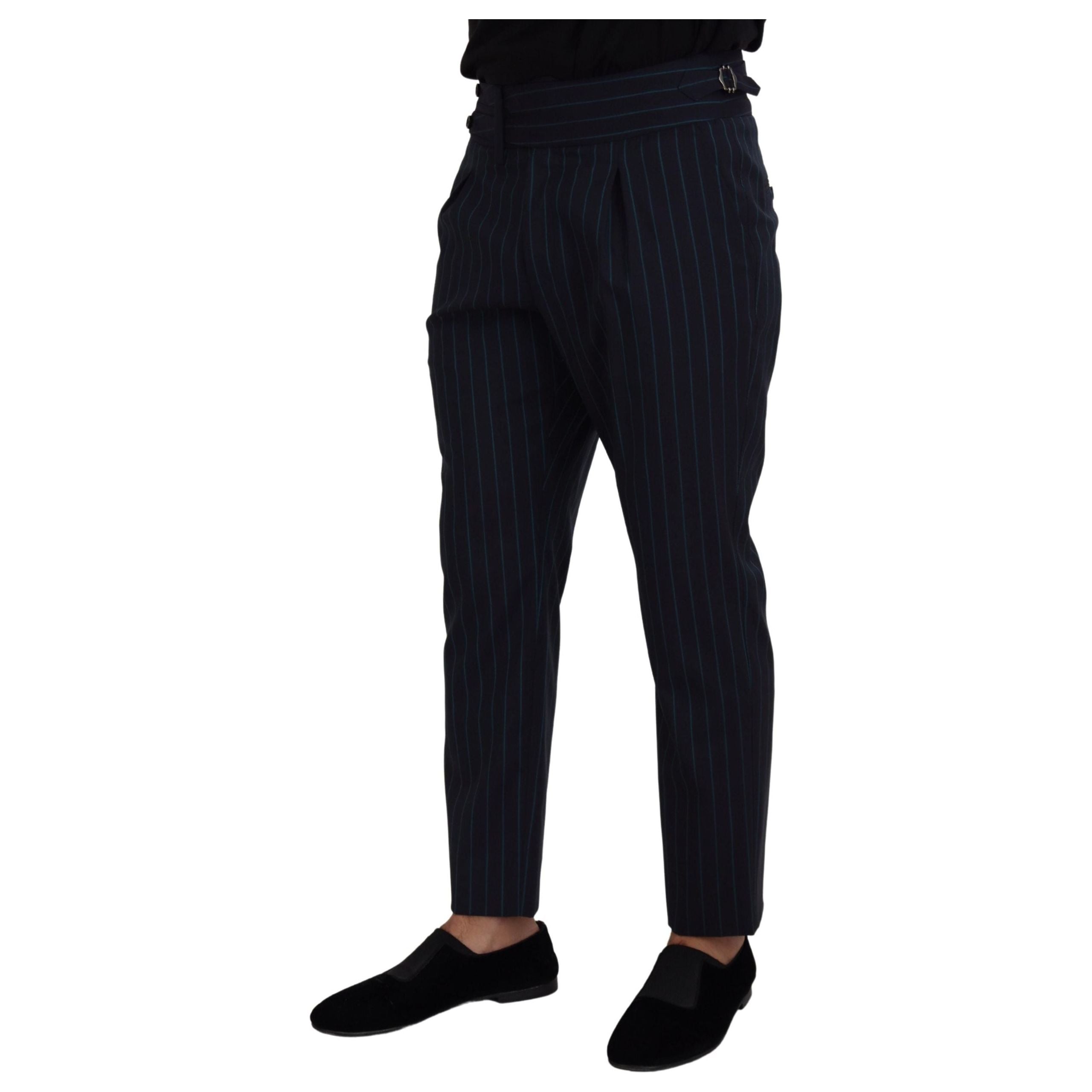Dolce & Gabbana Charcoal Virgin Wool Elegant Stripe Trousers