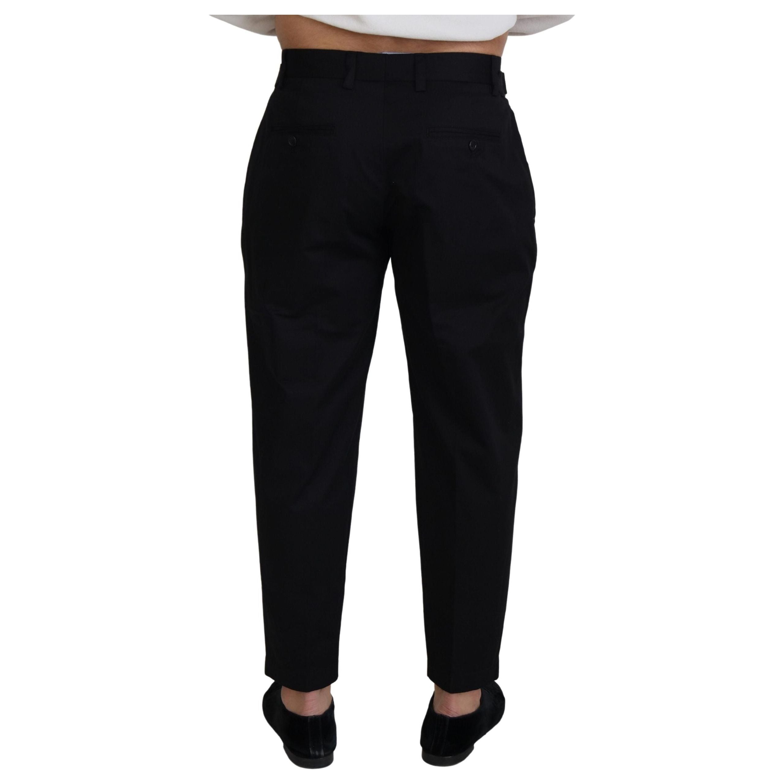 Dolce & Gabbana Black Cotton Designer Pants with Side Buckle