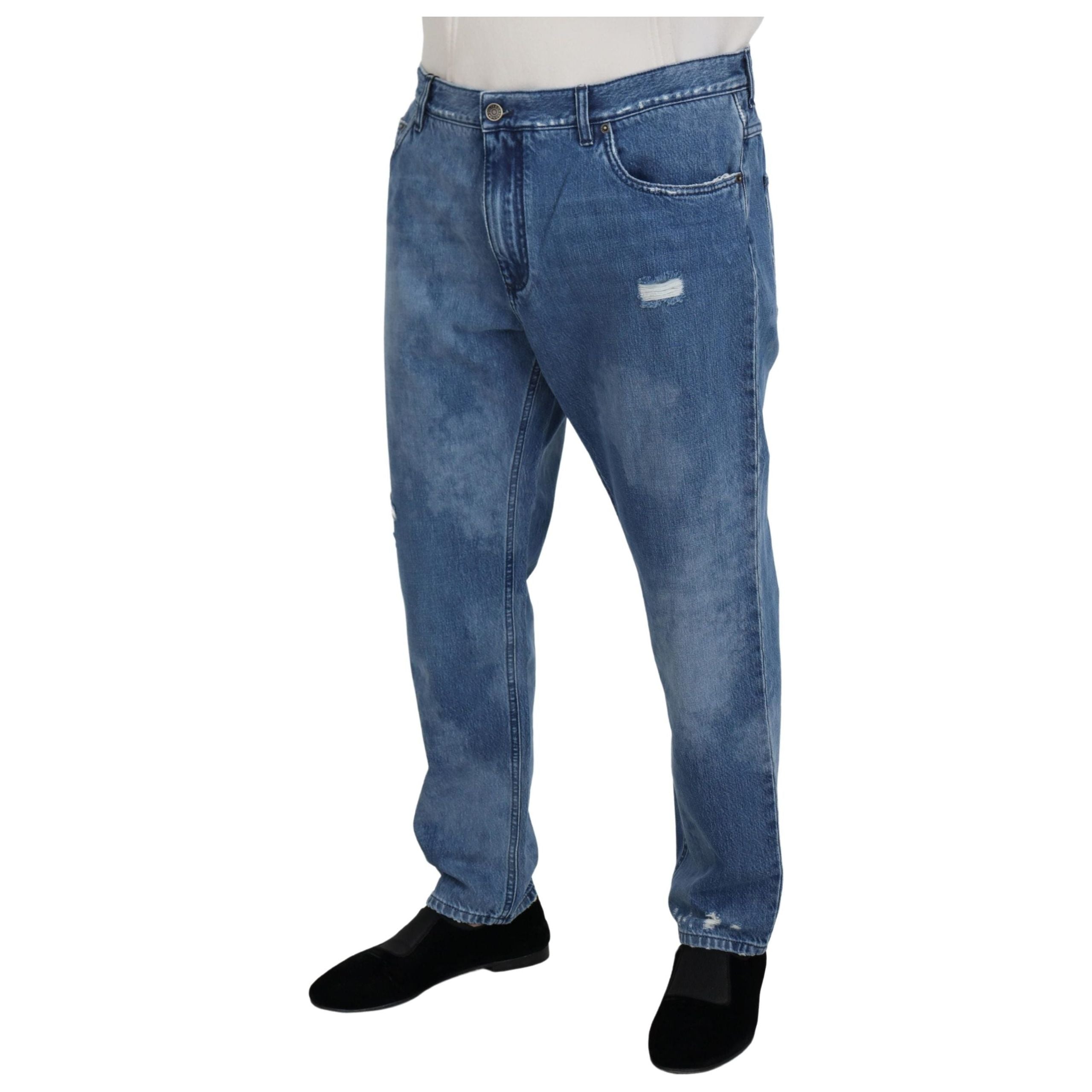 Dolce & Gabbana Blue Cotton Denim Pants for Effortless Elegance