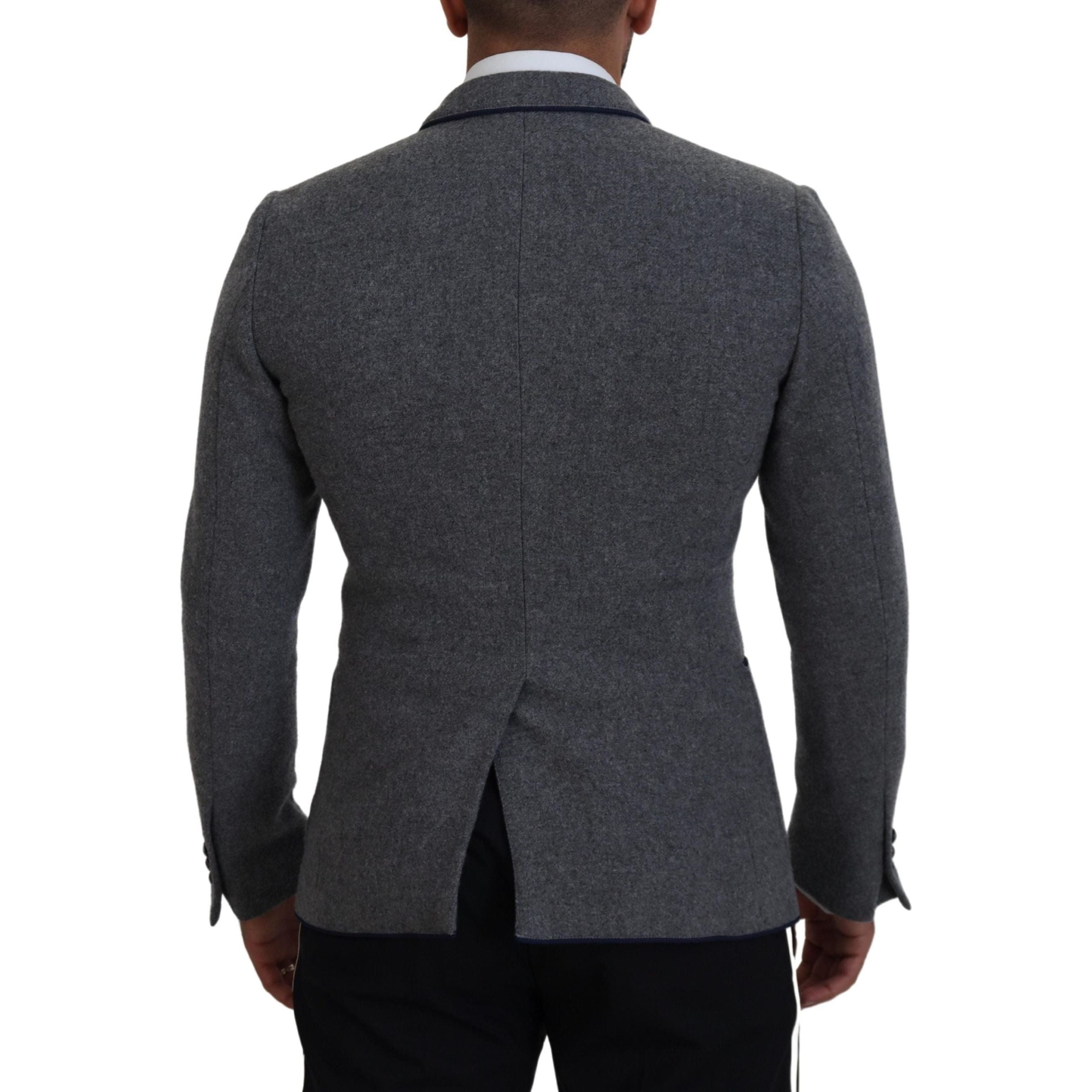 Dolce & Gabbana Gray Wool Blazer with Blue Rose Embroidery