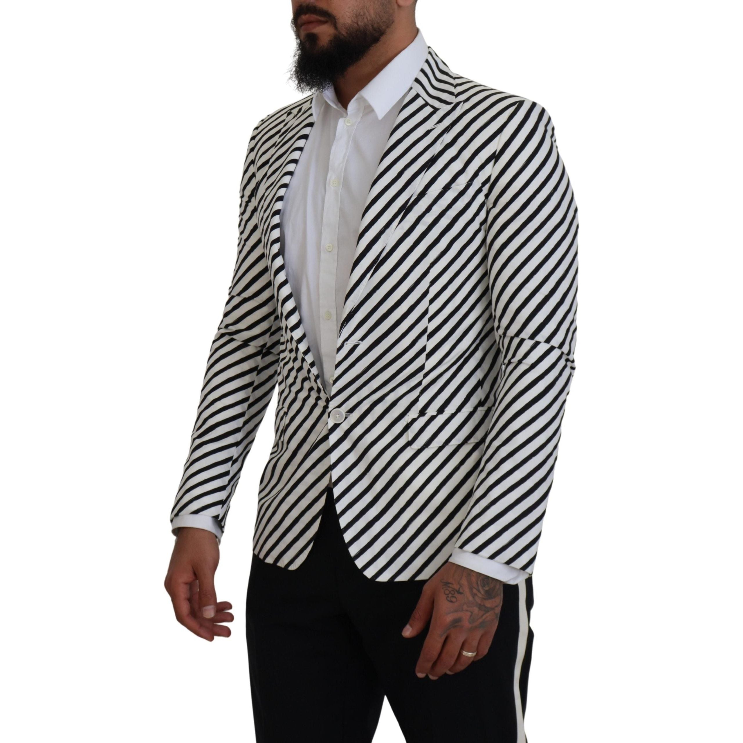 Dolce & Gabbana White Cotton Striped Blazer