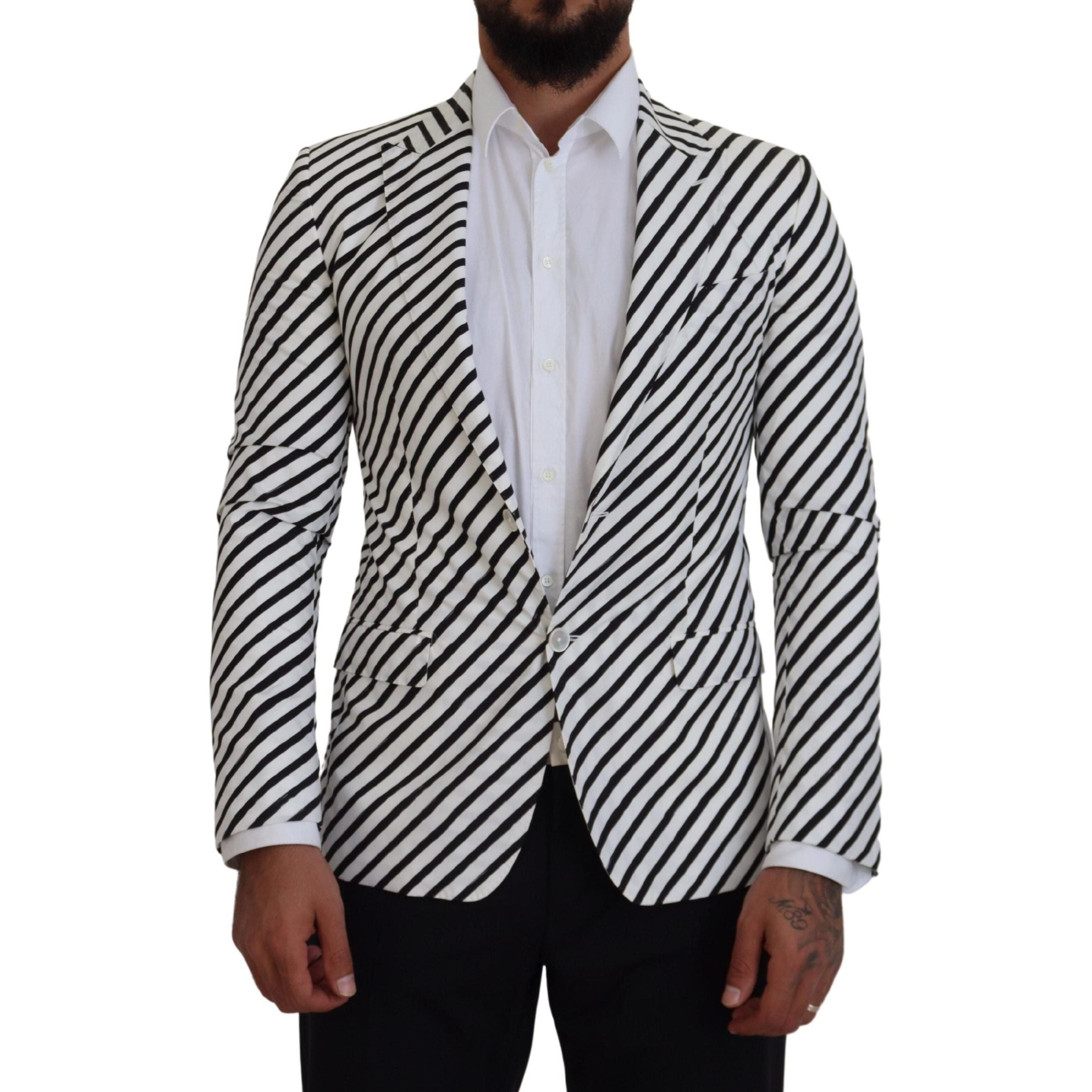 Dolce & Gabbana White Cotton Striped Blazer