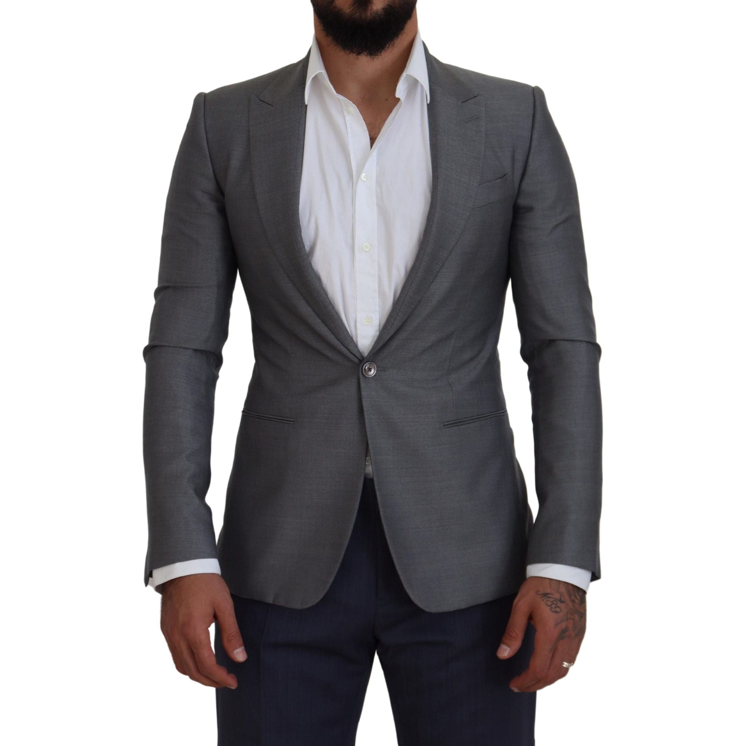 Dolce & Gabbana Light Gray Wool Silk Blazer Jacket