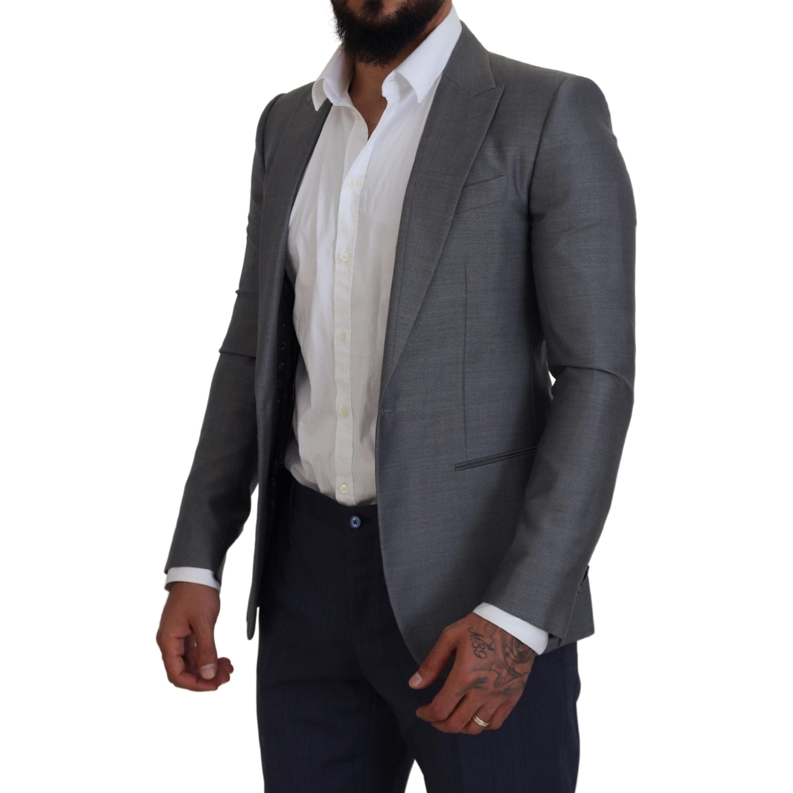 Dolce & Gabbana Light Gray Wool Silk Blazer Jacket