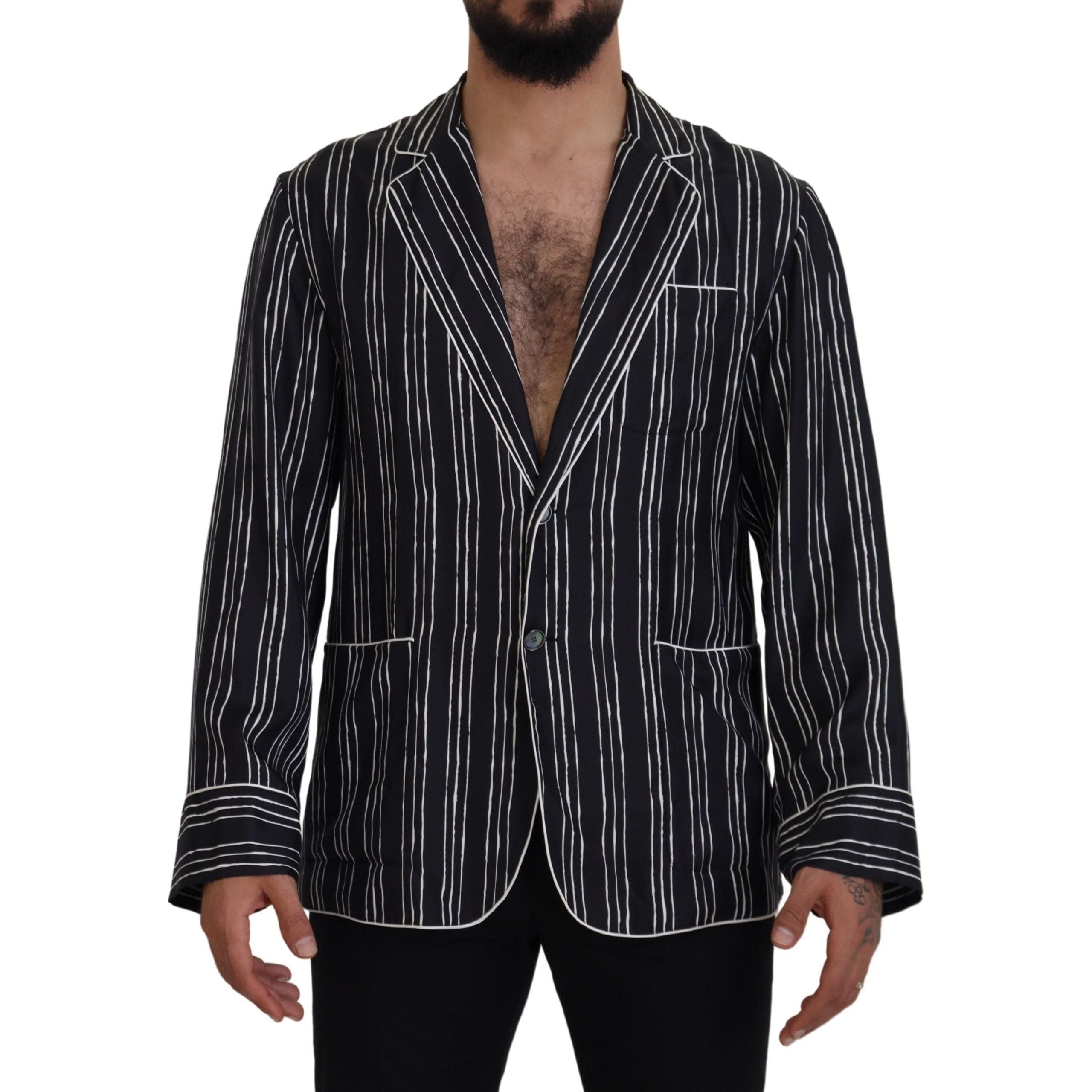 Dolce & Gabbana Black Silk Pajama Top Lounge Jacket