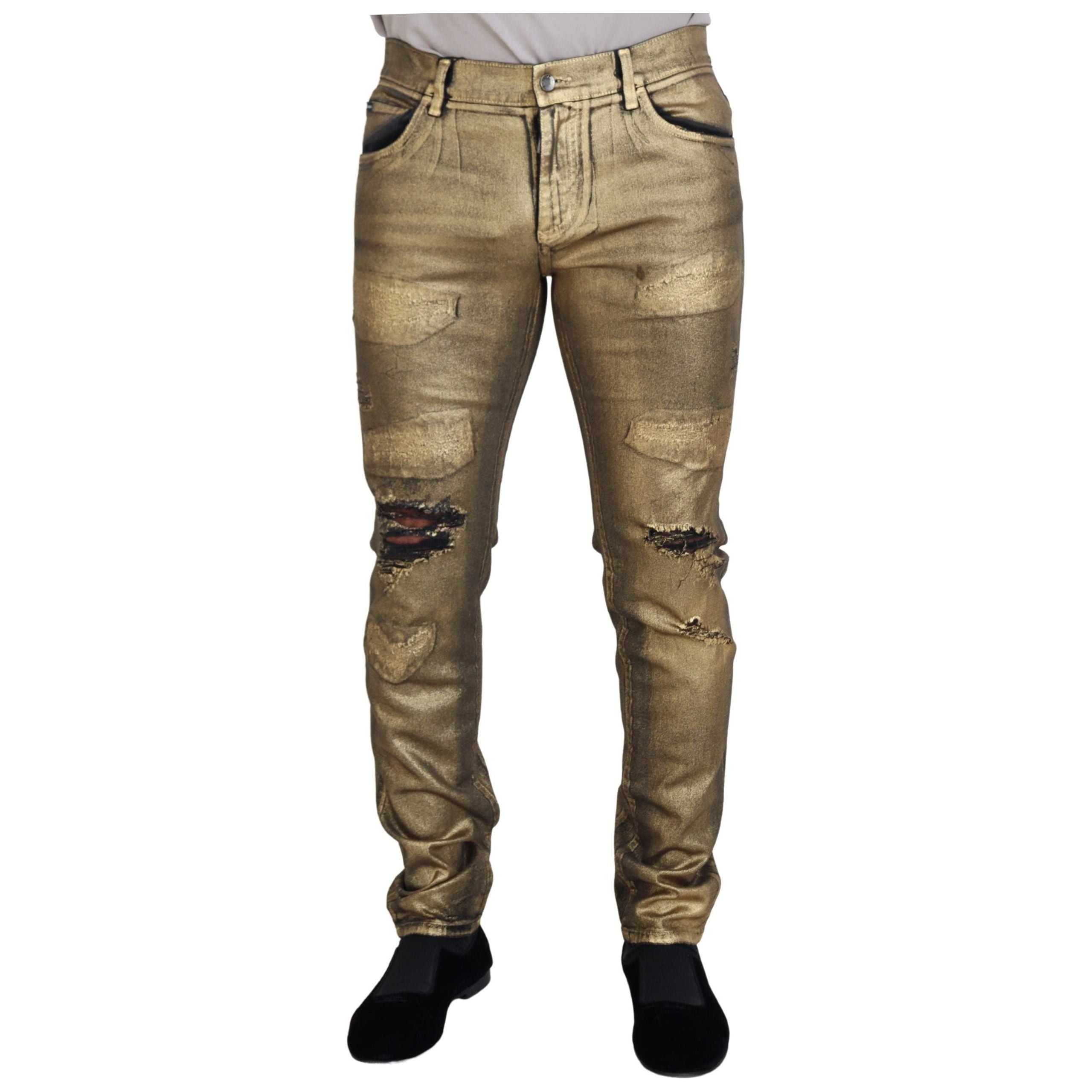 Dolce & Gabbana Gold Cotton Denim Statement Jeans