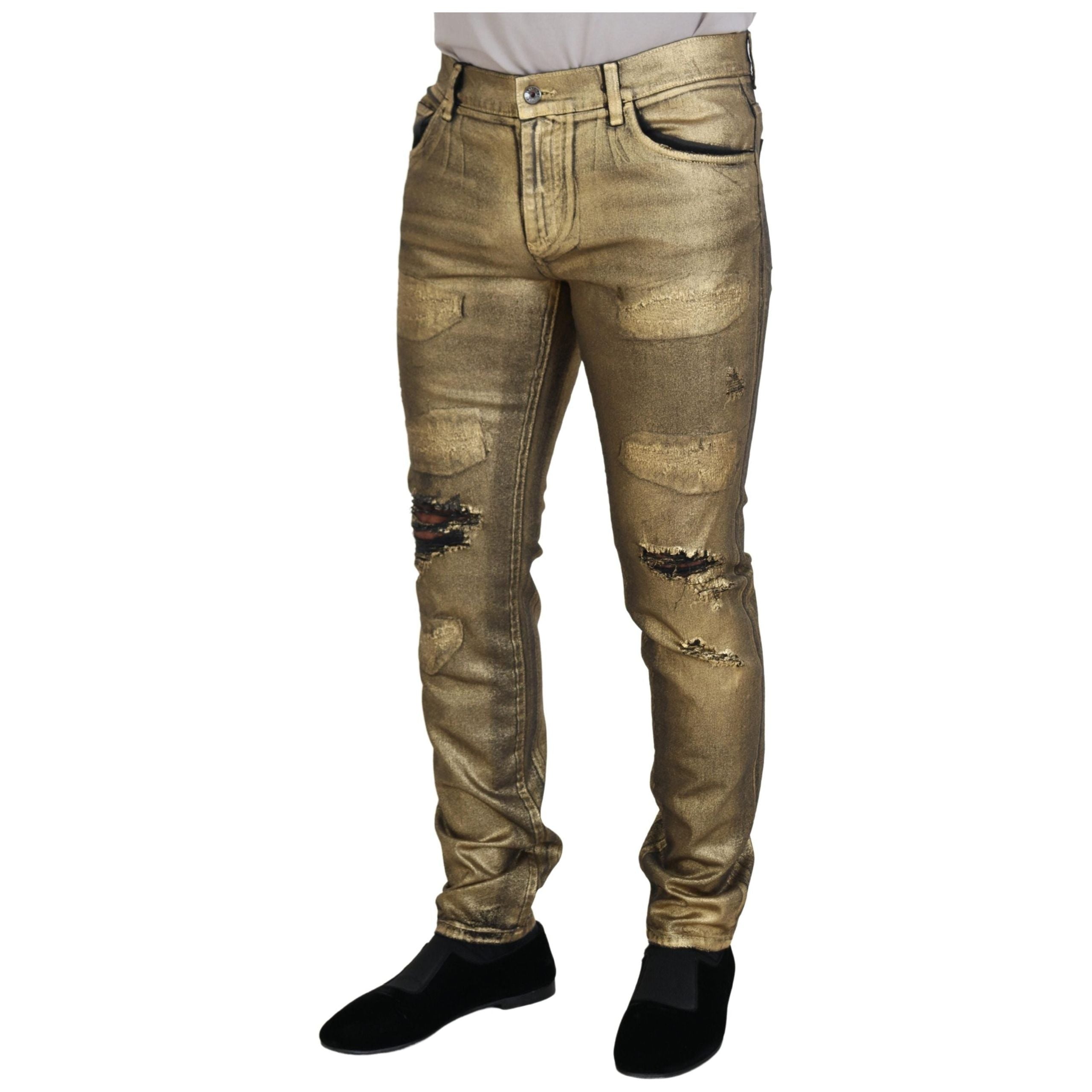 Dolce & Gabbana Gold Cotton Denim Statement Jeans