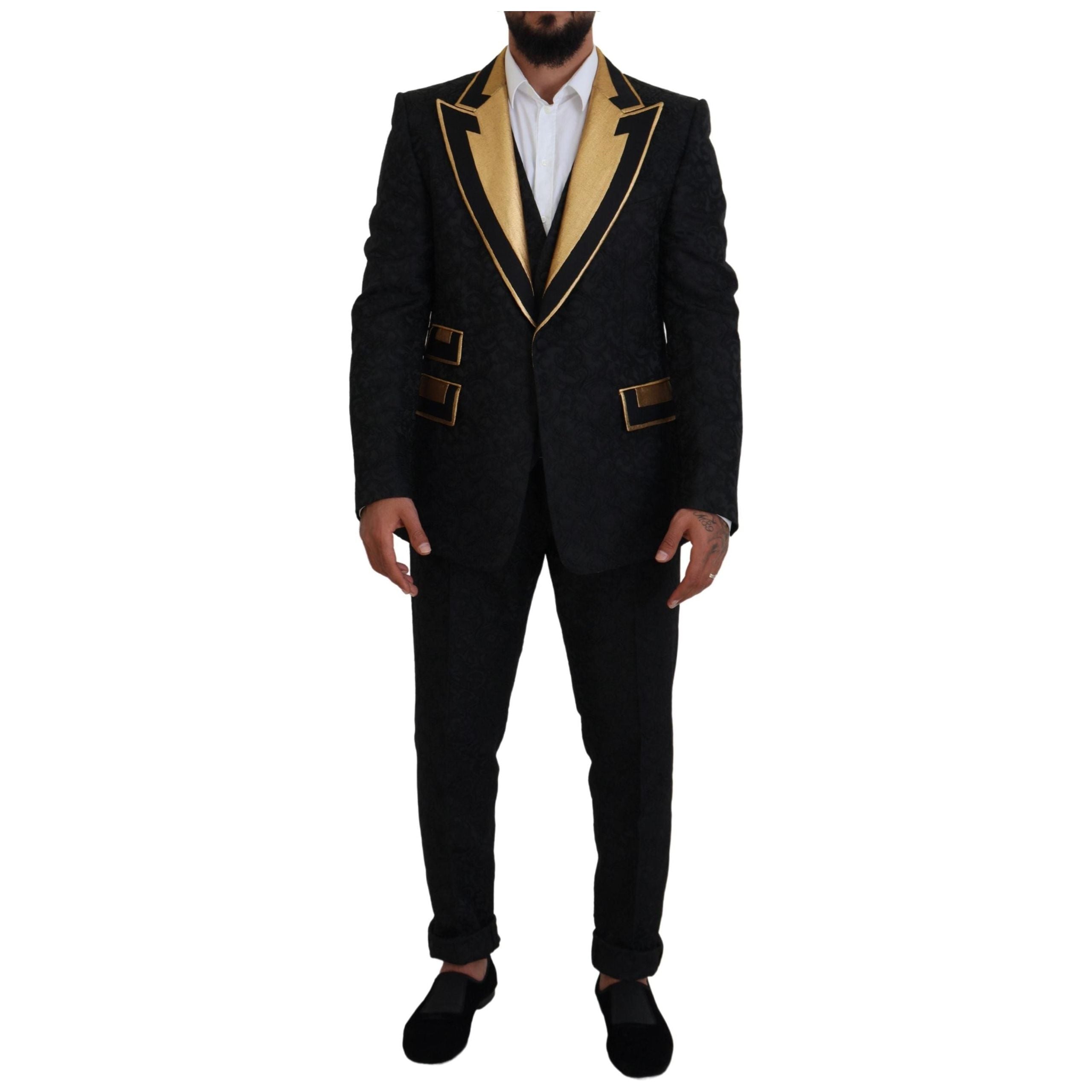 Dolce & Gabbana Black Wool 3 Piece Suit