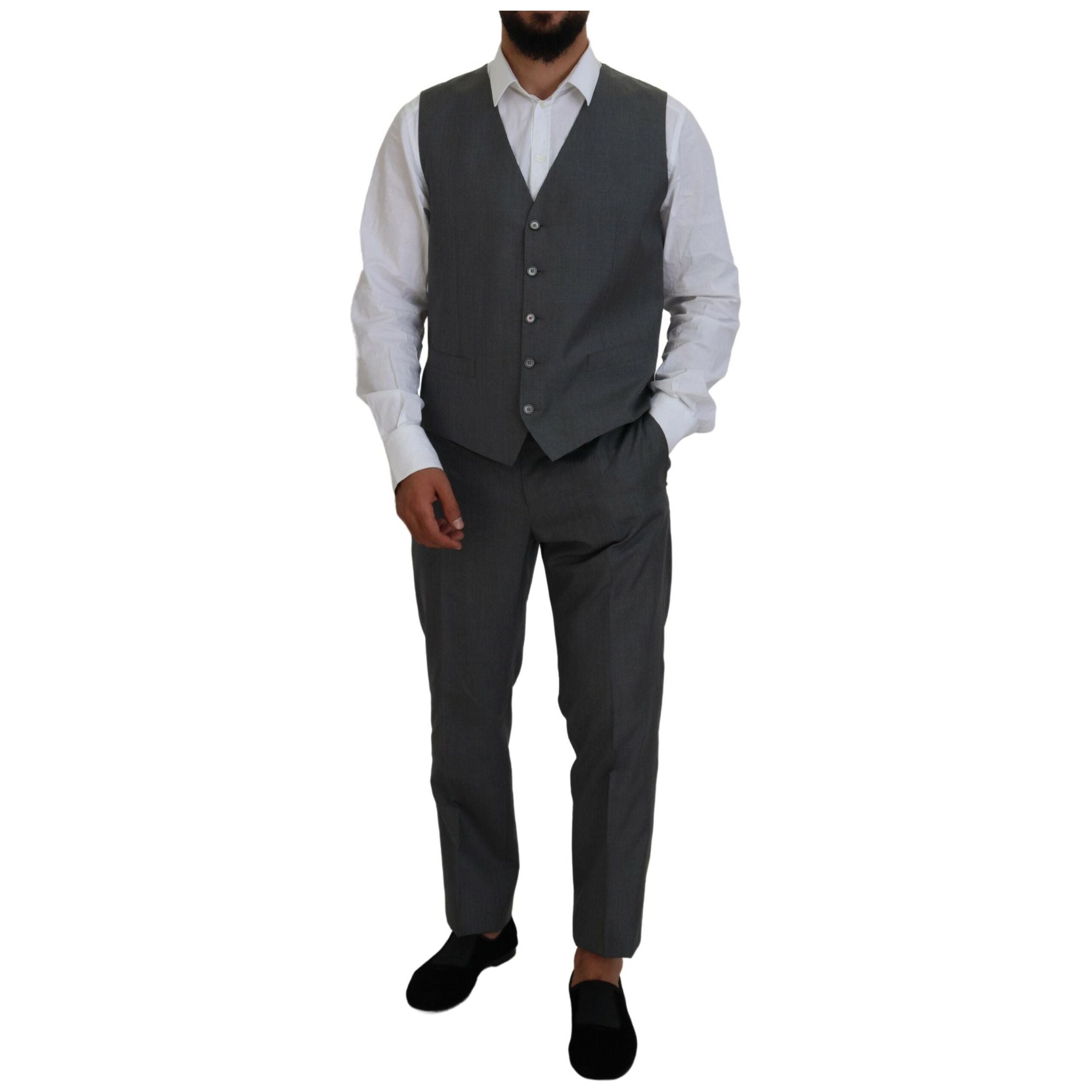 Dolce & Gabbana Silver Silk Three-Piece Suit