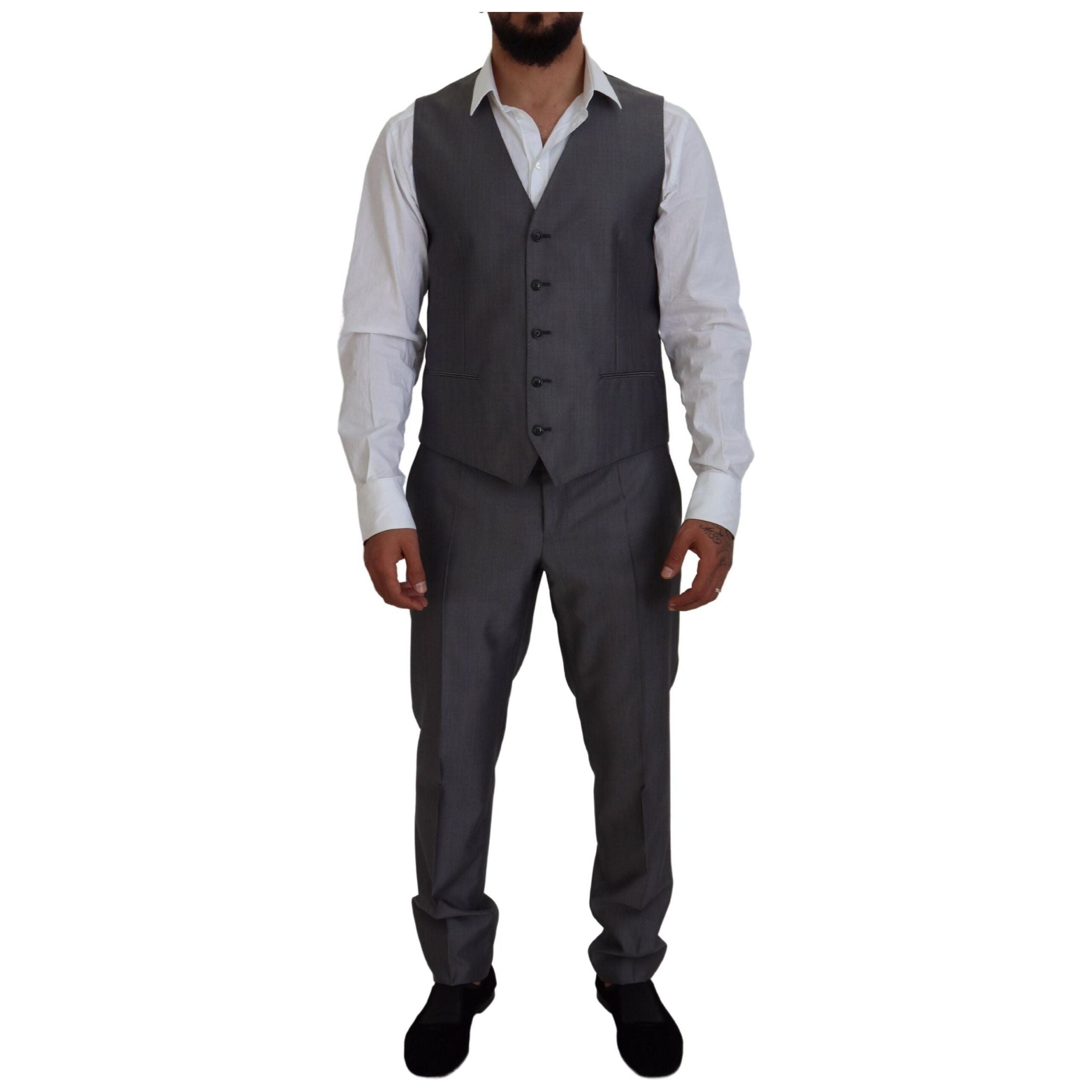 Dolce & Gabbana Gray Silk Wool Suit Ensemble